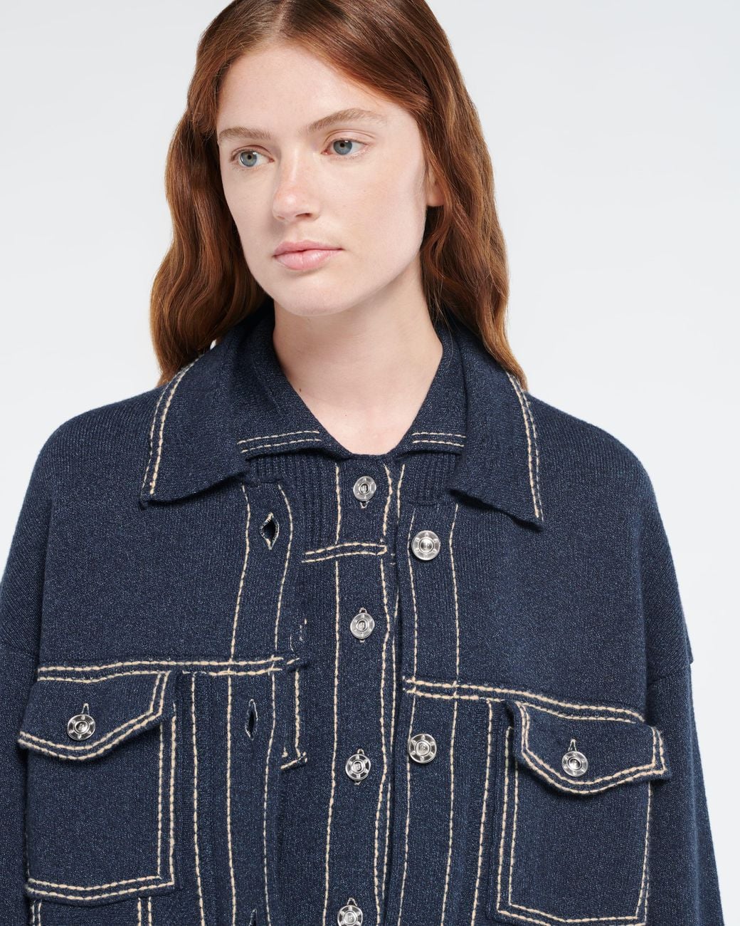 Barrie Blue Denim Oversized Cashmere And Cotton Jacket