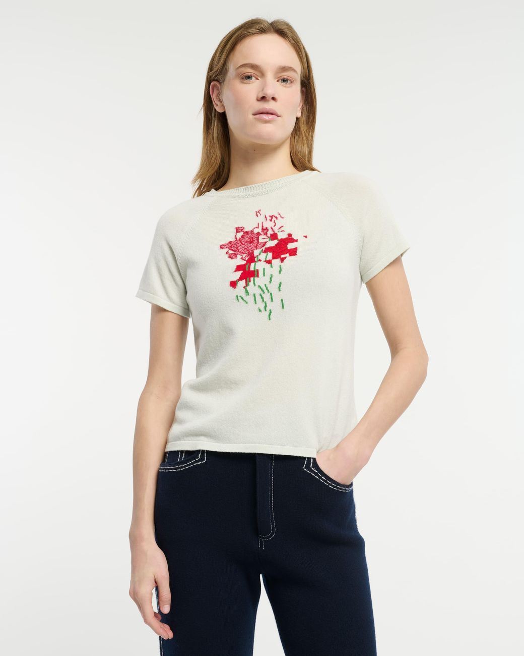 Barrie White Cashmere Top With Floral Motif