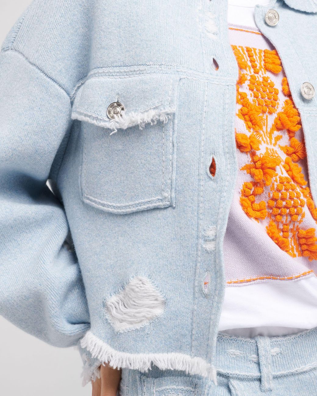Barrie Blue Denim Fringed Cashmere And Cotton Jacket