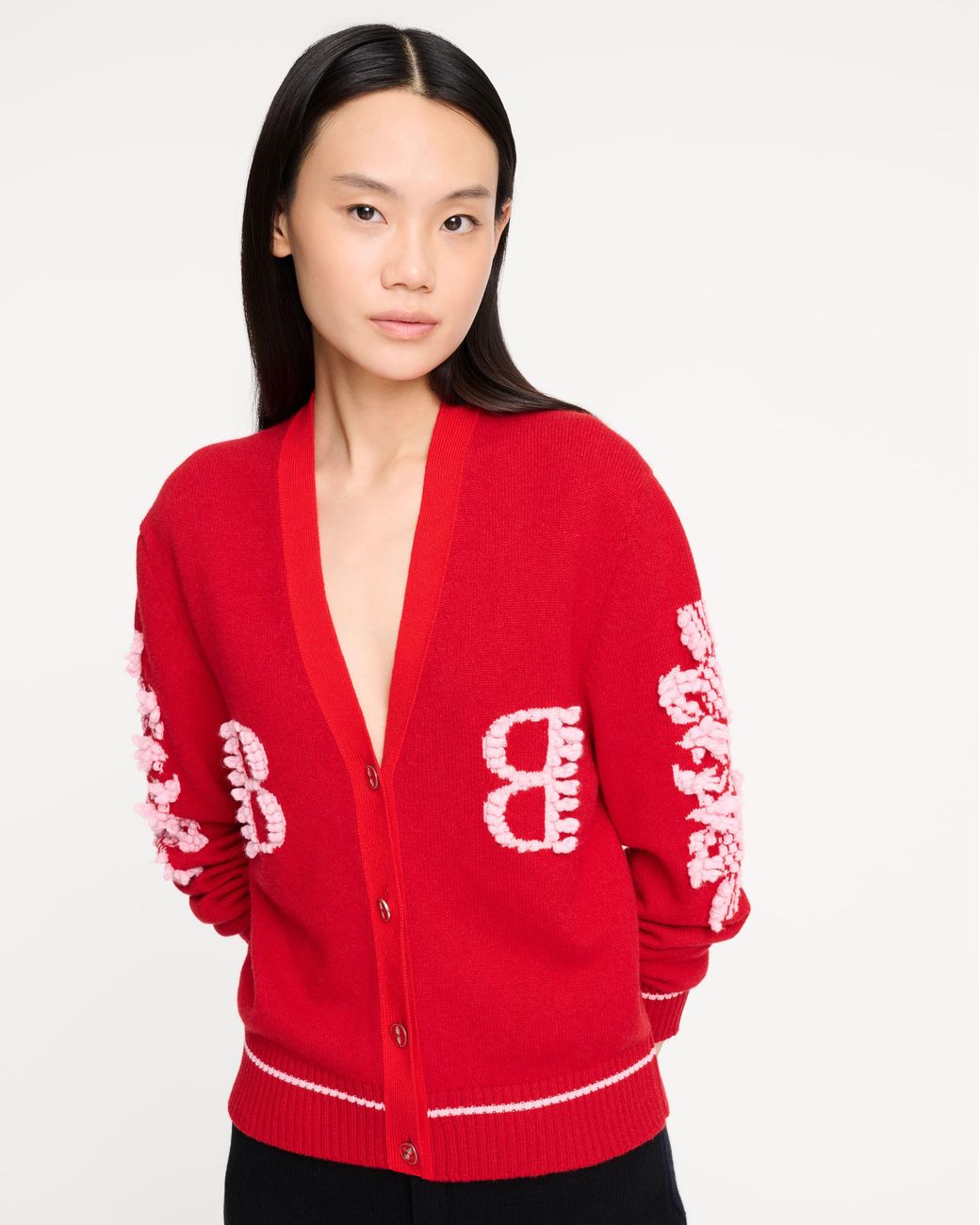 Barrie Red Cashmere B Logo V-Neck Cardigan