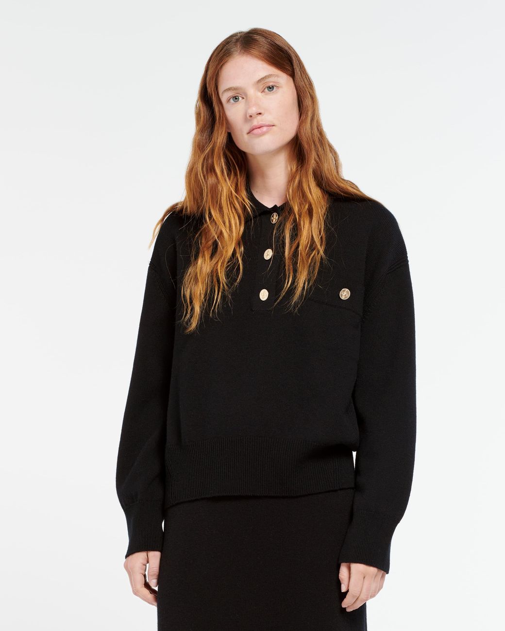 Barrie Black Cashmere Polo Collar Jumper