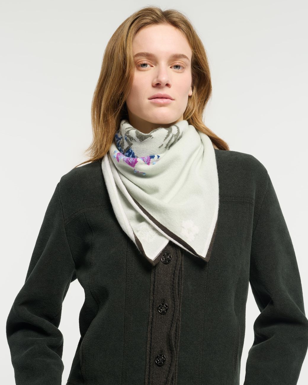 Barrie White Cashmere Scarf With Thistle Motif