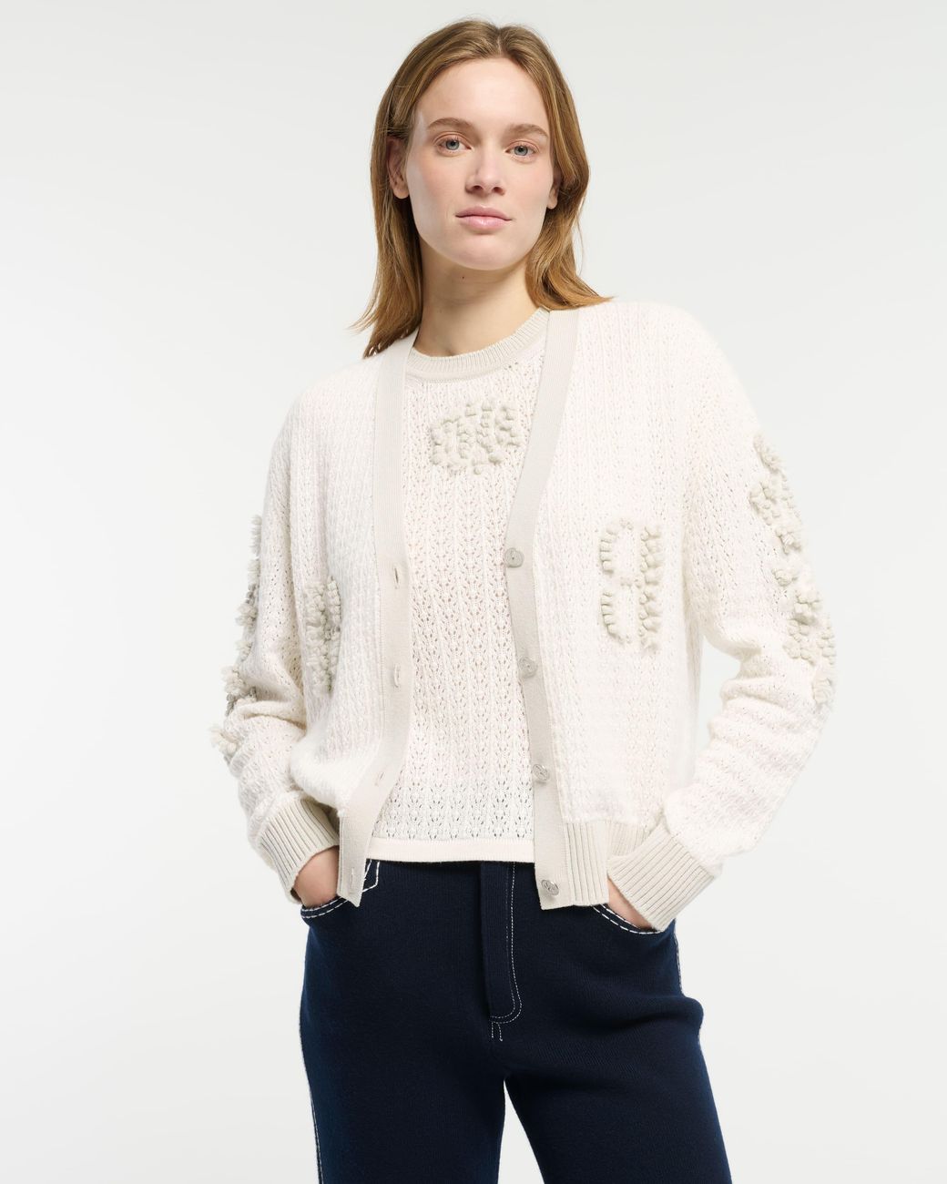 Barrie White Cashmere Lace Top With B Logo