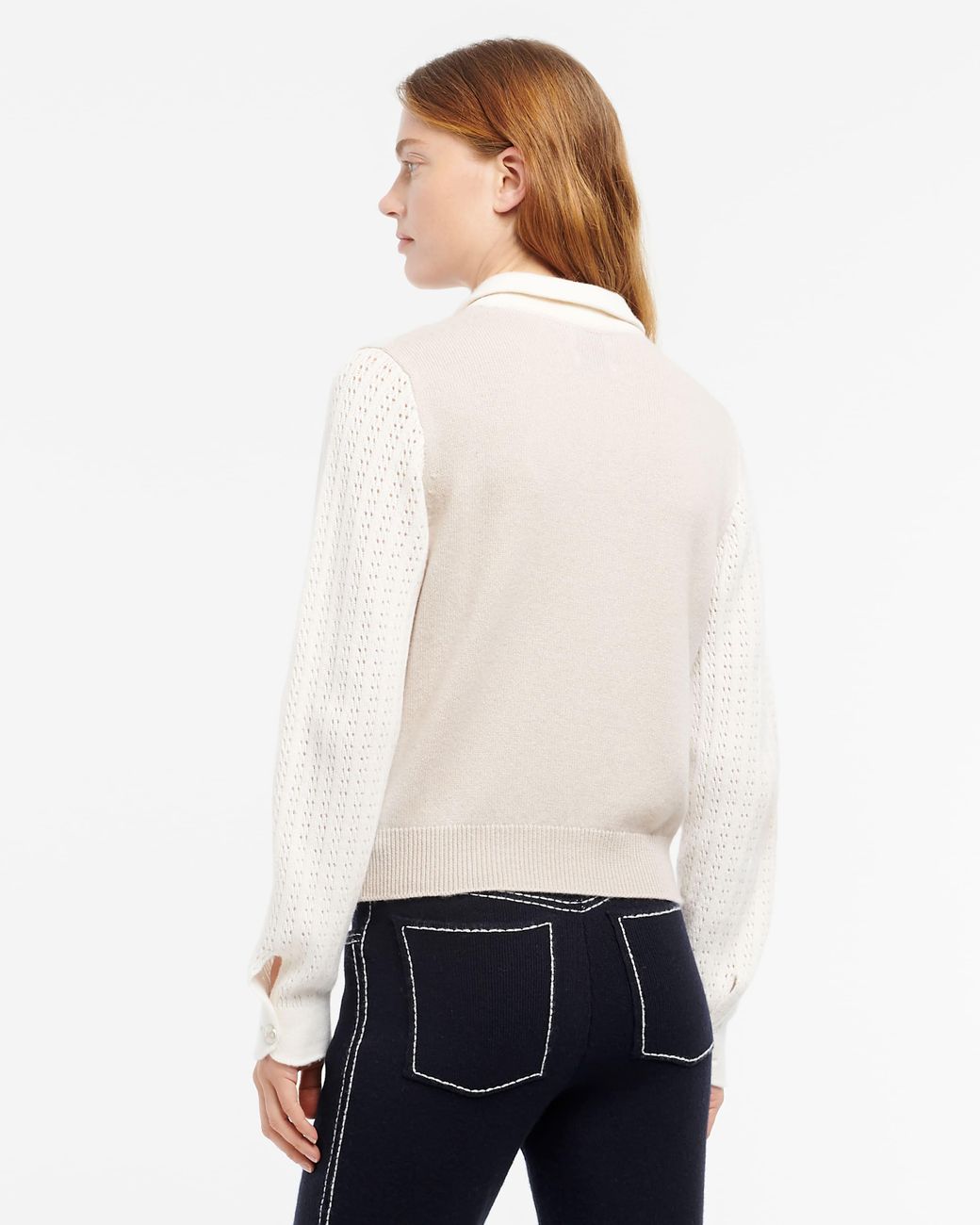 Barrie White Cashmere Lace Jumper With Polo Shirt Collar