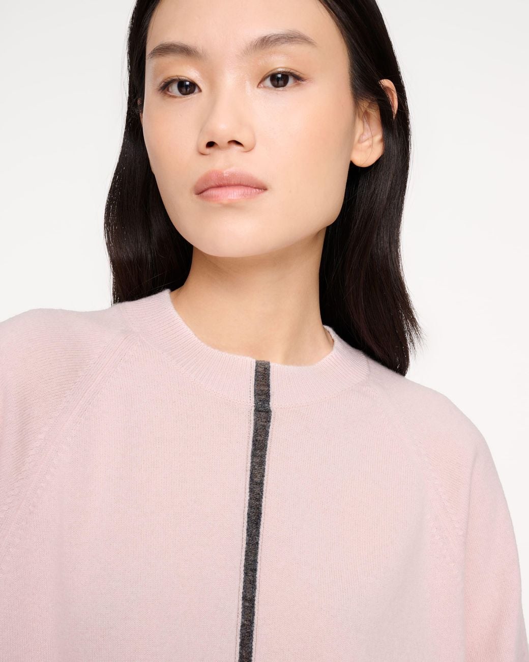 Barrie Pink Cashmere Round-Neck Sweater With Graphic Line