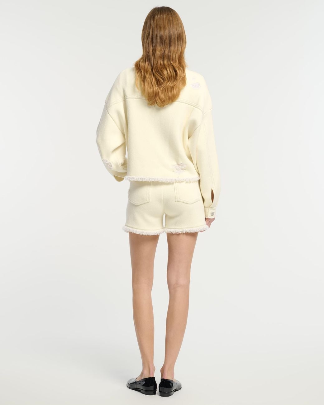 Barrie Natural Denim Fringed Cashmere And Cotton Shorts