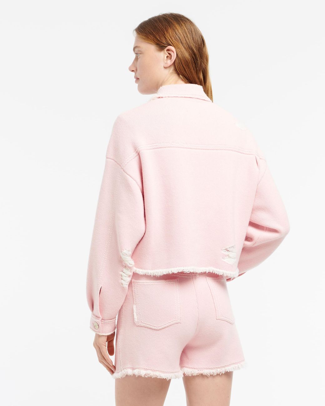 Barrie Pink Denim Fringed Cashmere And Cotton Jacket