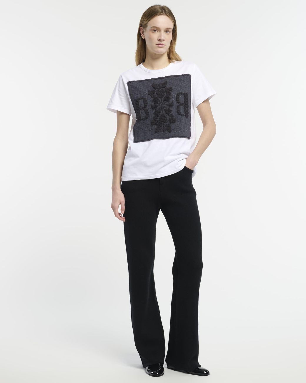 Barrie Black Cashmere Lace T-Shirt With B Logo Patch