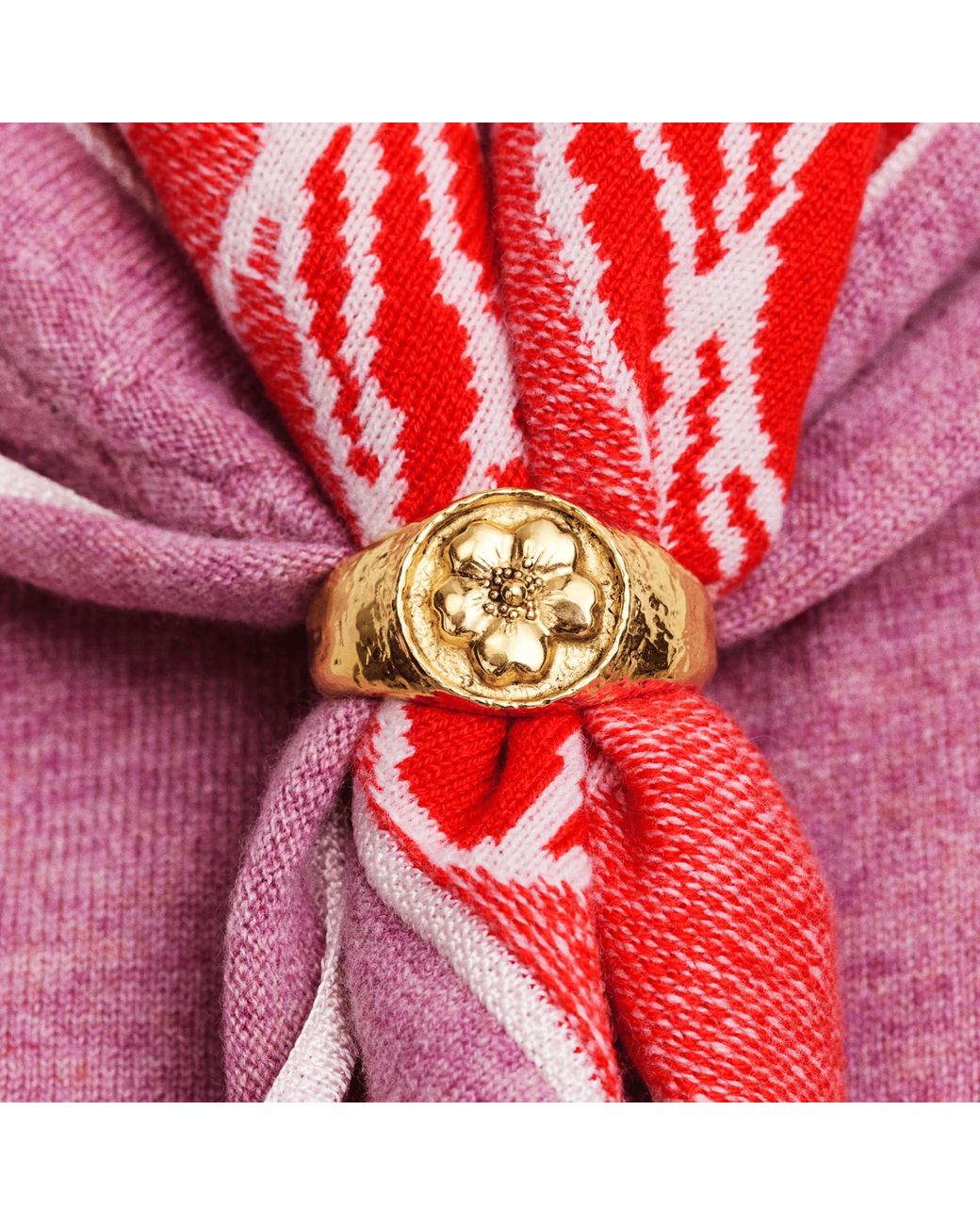Barrie Metallic Floral Motif Scarf Ring