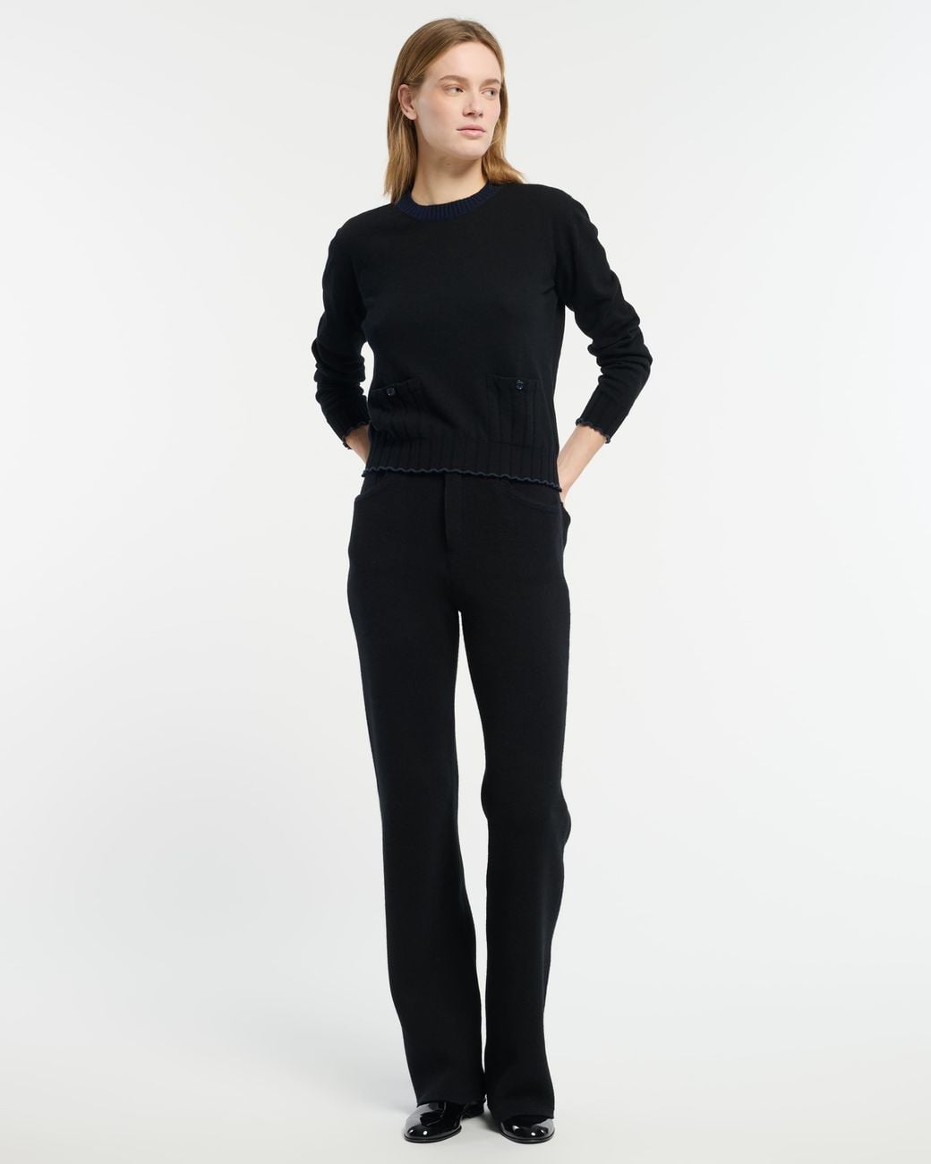 Barrie Black Lightweight Cashmere And Cotton Sweater With Ribbed Detailing