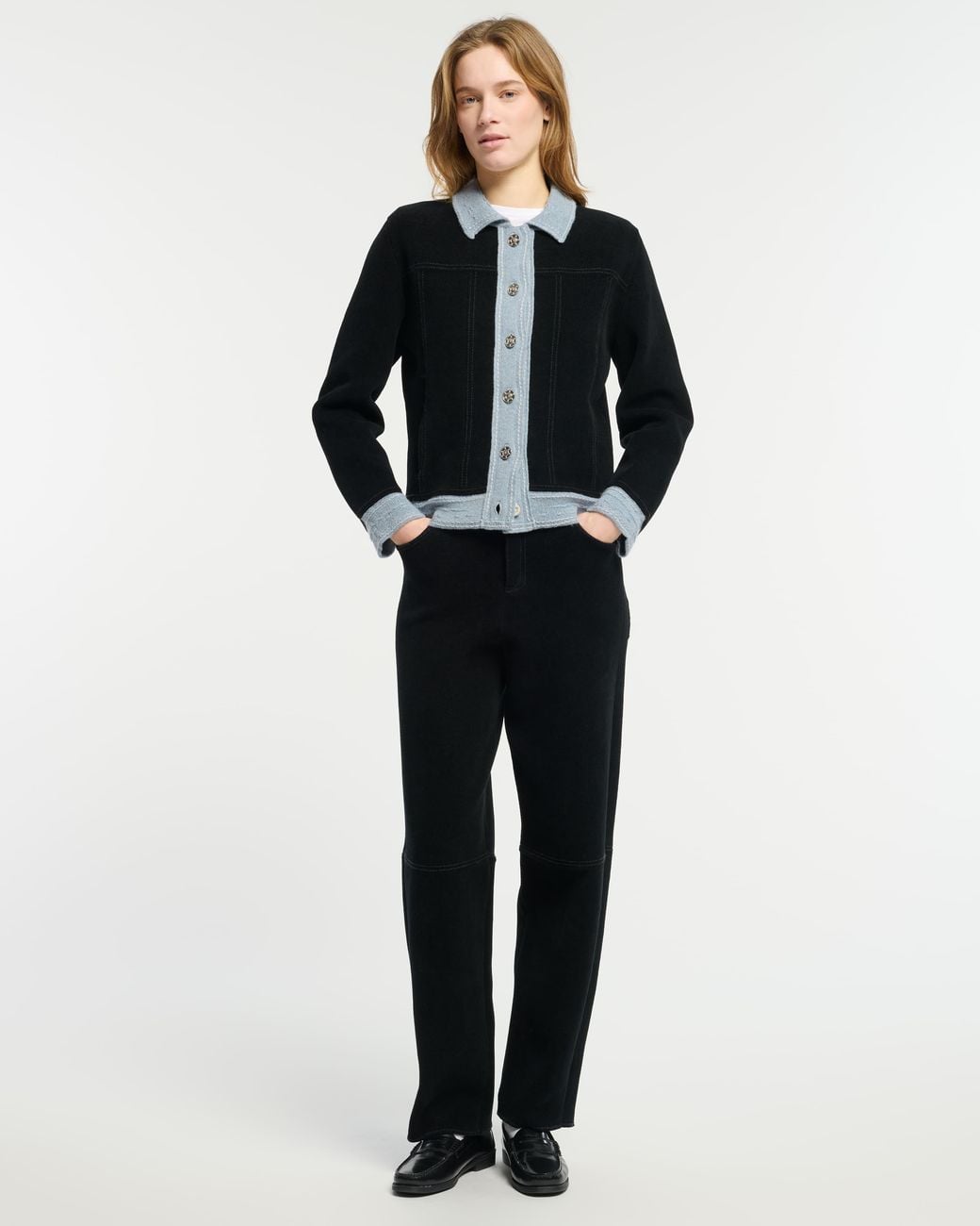 Barrie Black Suede-Effect Denim Jacket