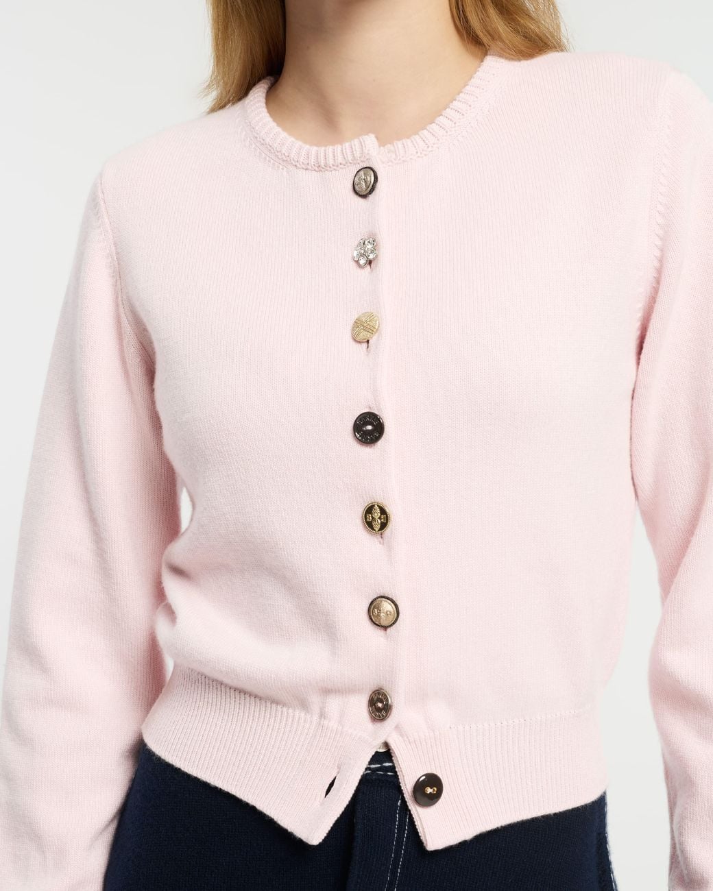 Barrie Pink Cotton And Cashmere Cardigan With Jewelled Buttons