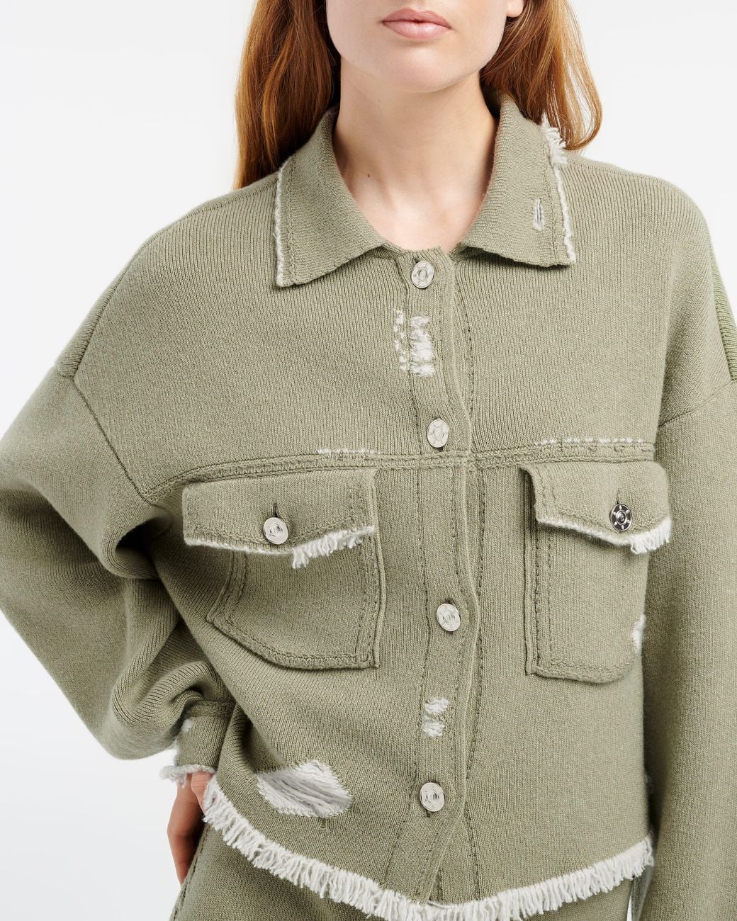 Barrie Green Denim Fringed Cashmere And Cotton Jacket