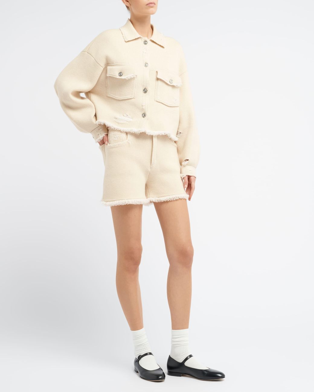 Barrie Natural Denim Fringed Cashmere And Cotton Jacket