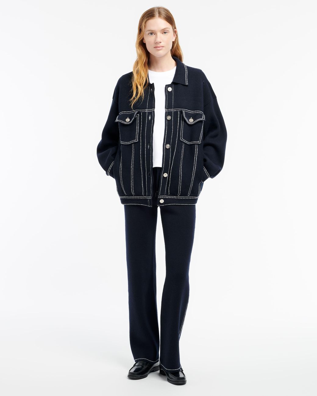 Barrie Blue Denim Oversized Cashmere And Cotton Jacket