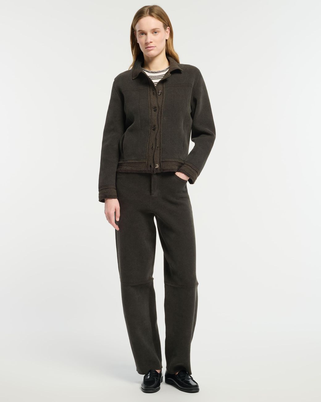 Barrie Green Suede-effect Denim Jacket In Cashmere And Cotton