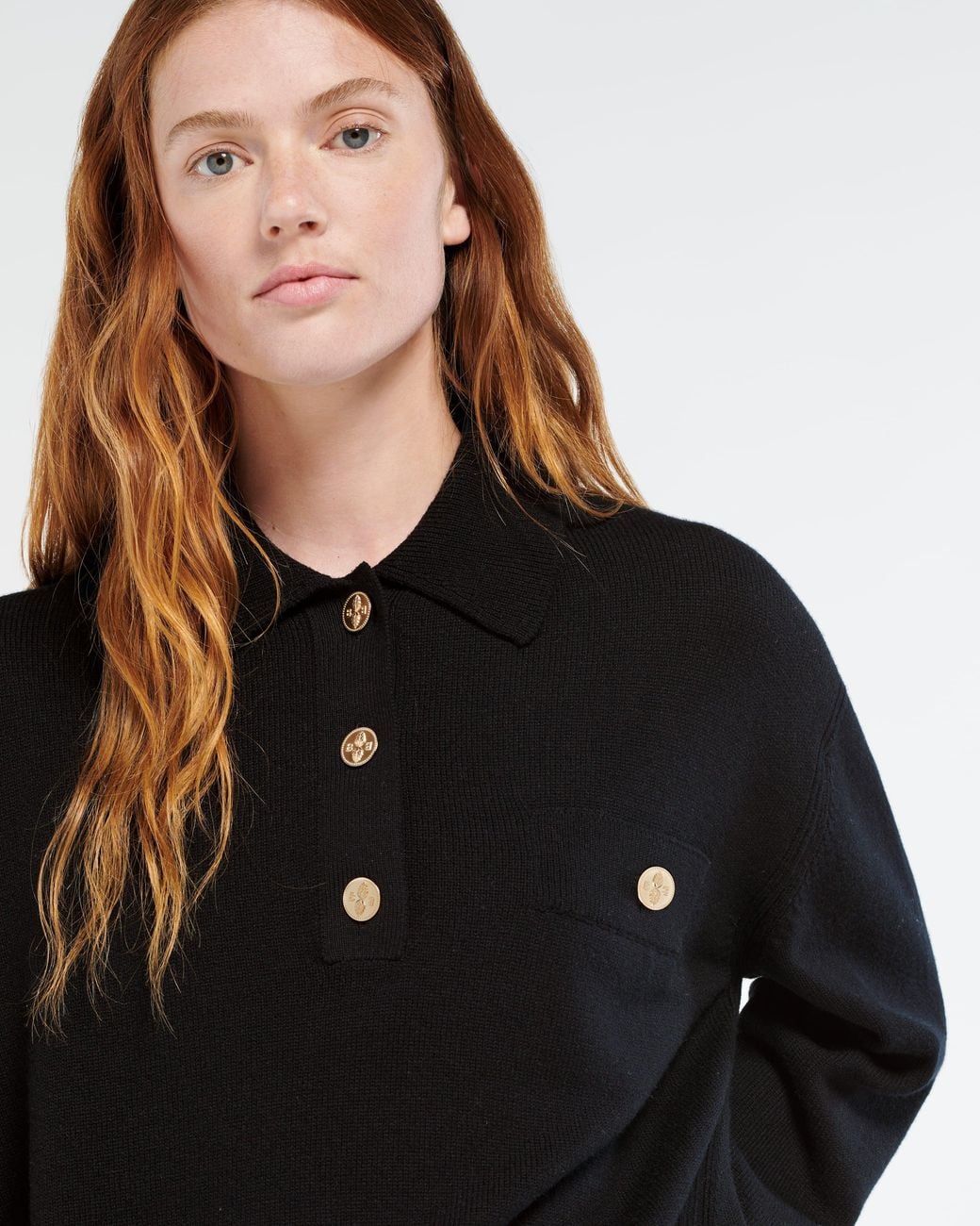Barrie Black Cashmere Polo Collar Jumper