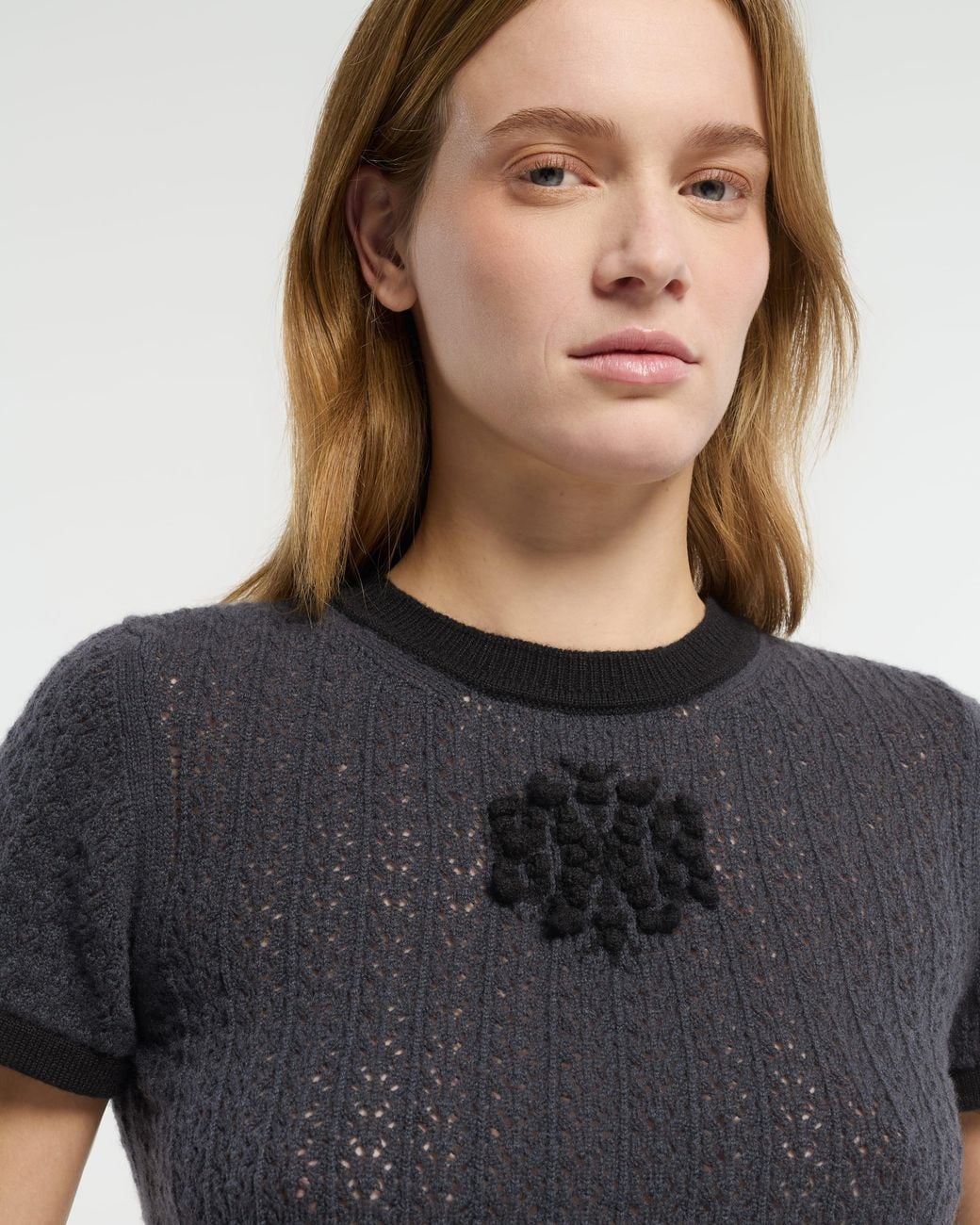 Barrie Black Cashmere Lace Top With B Logo