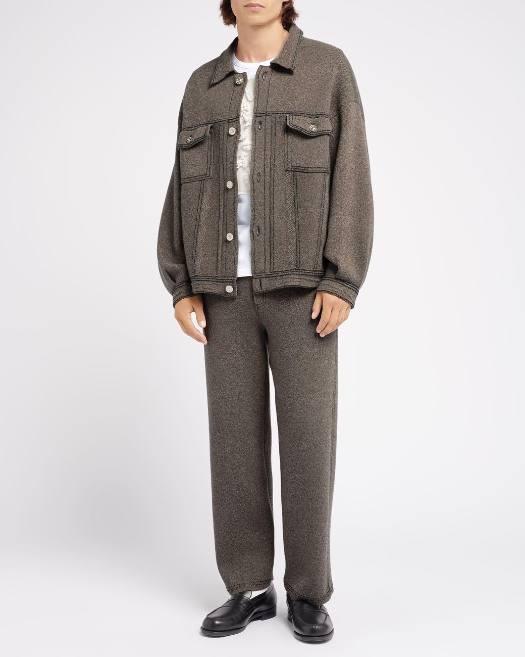 Barrie Gray Denim Oversized Cashmere And Cotton Jacket