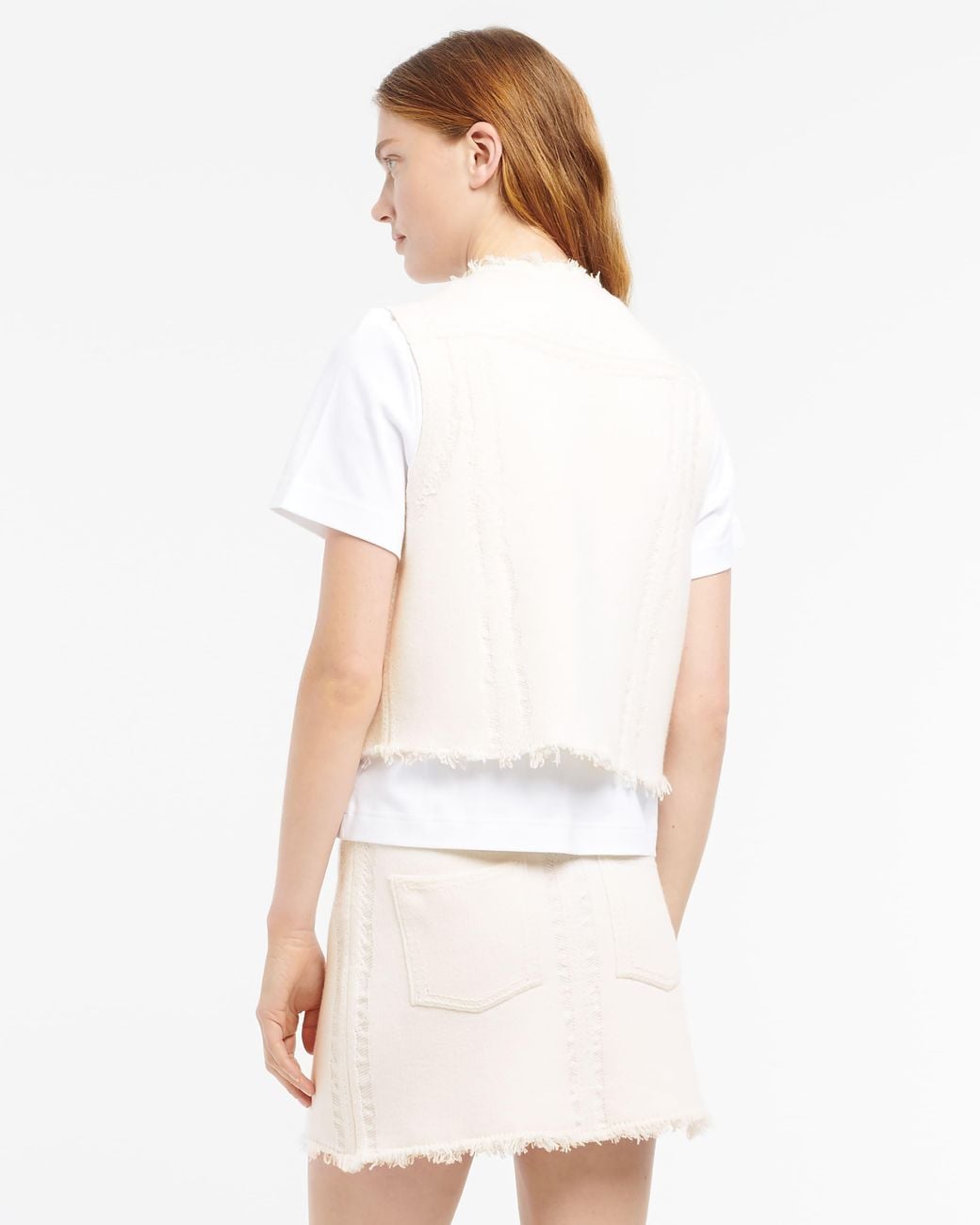 Barrie White Denim Fringed Cashmere And Cotton Sleeveless Jacket