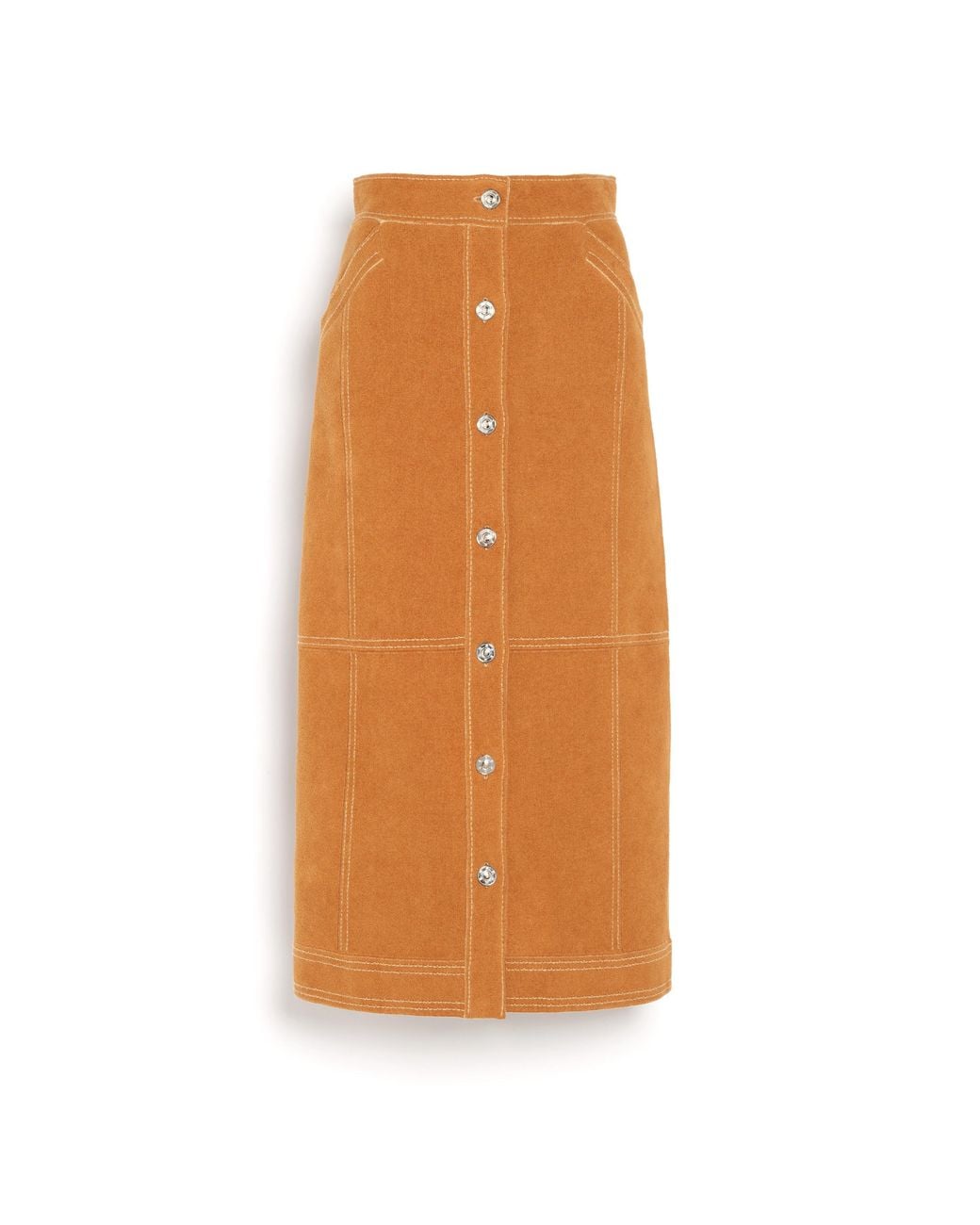 Barrie Orange Suede-Effect Long Skirt