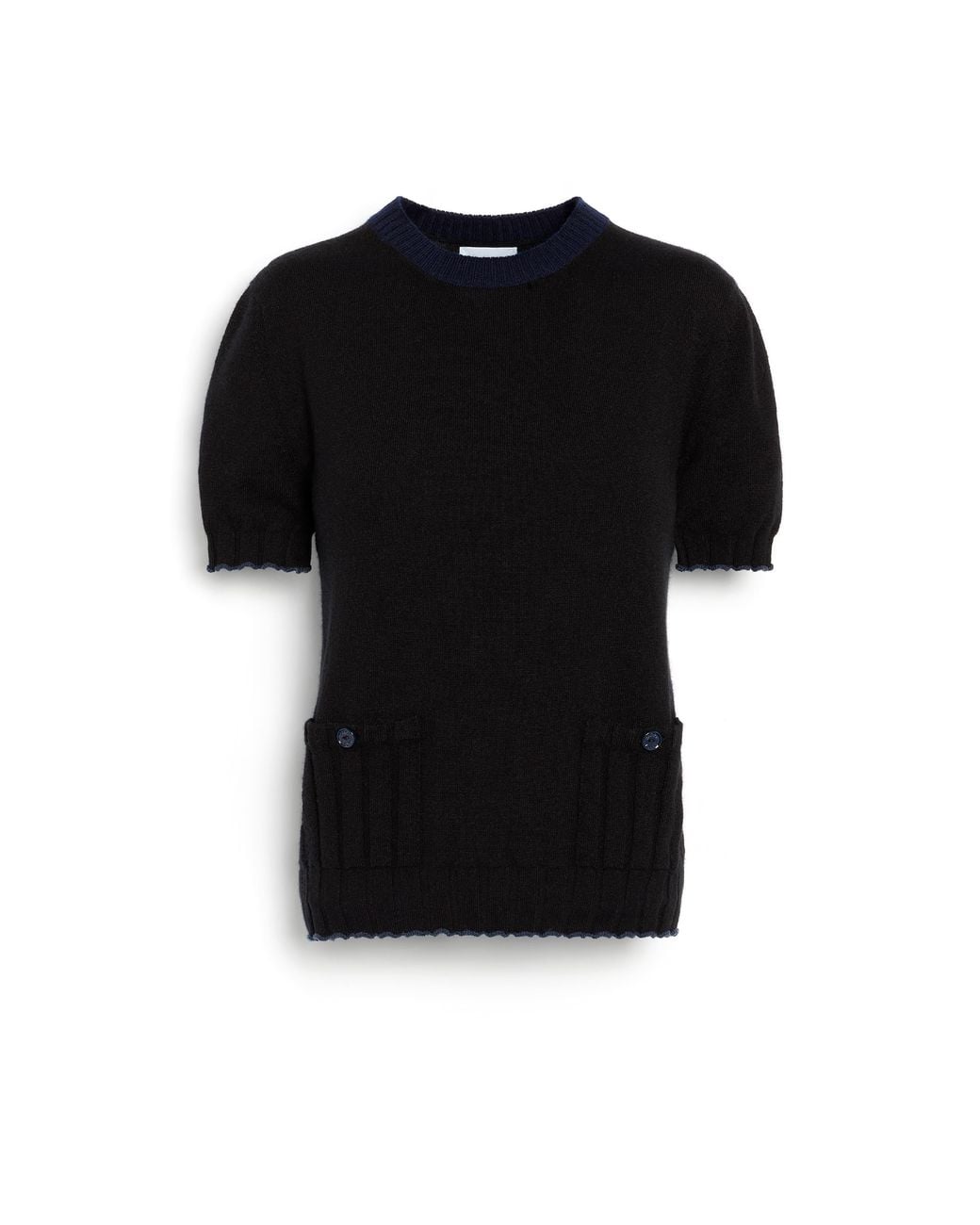 Barrie Black Lightweight Cashmere And Cotton Top With Ribbed Detailing