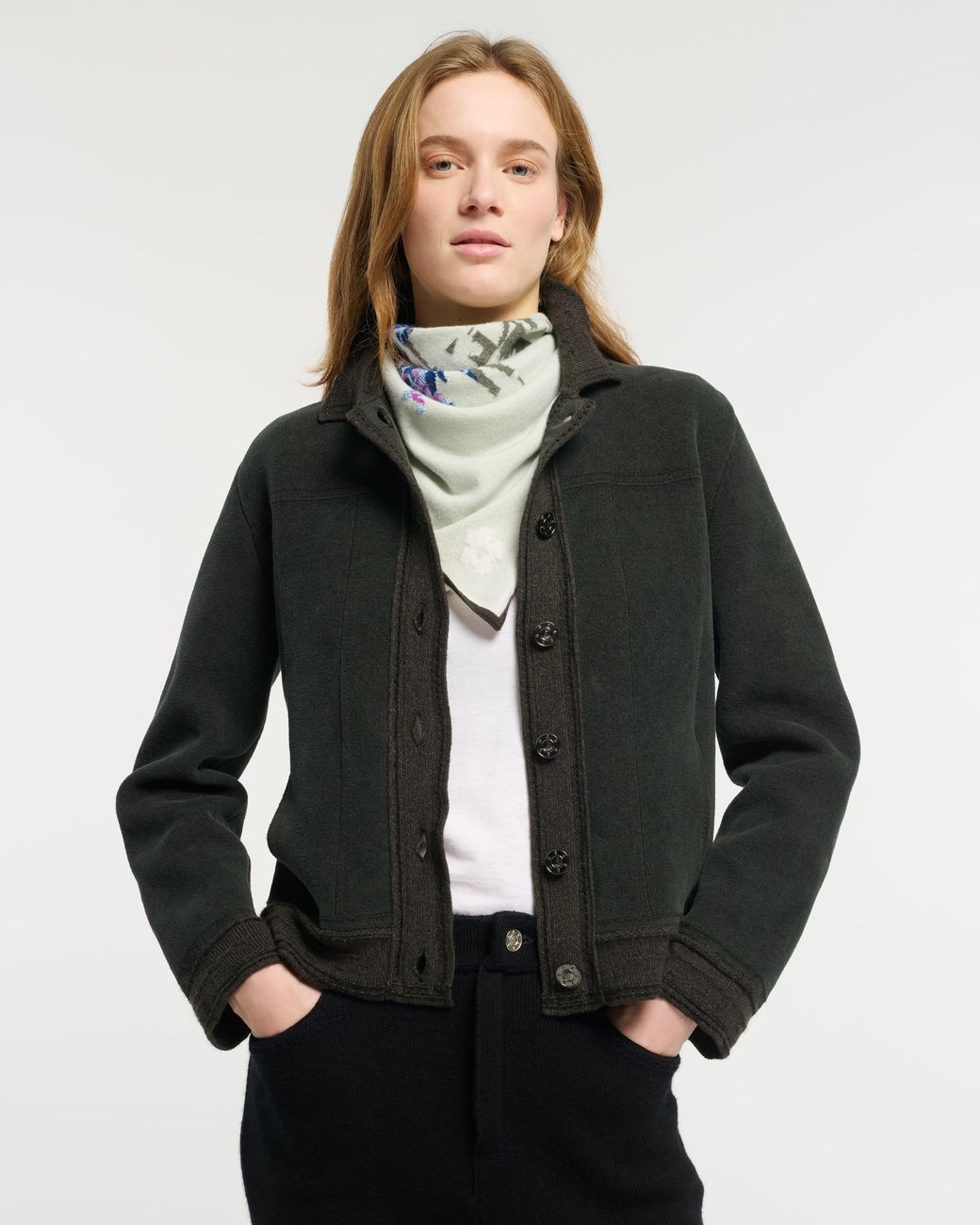 Barrie White Cashmere Scarf With Thistle Motif