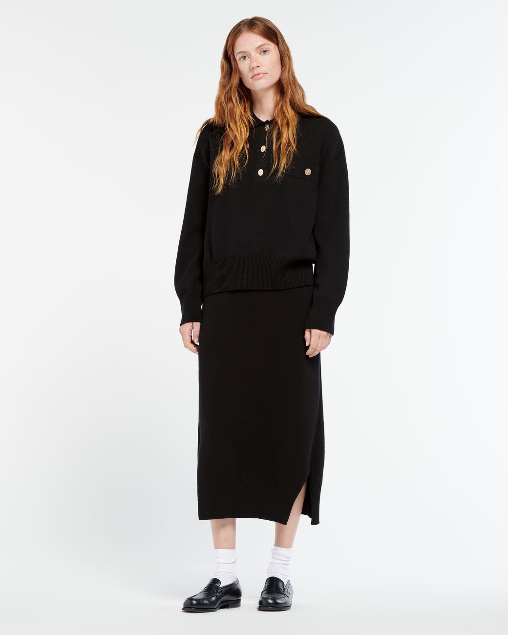Barrie Black Cashmere Polo Collar Jumper