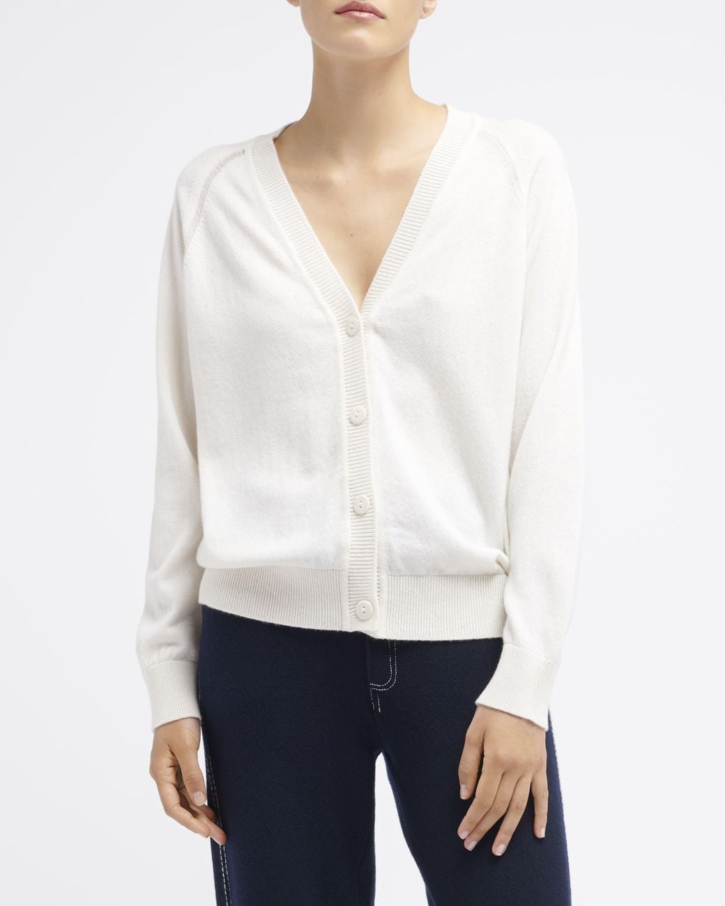 Barrie White V-Neck Cashmere Cardigan