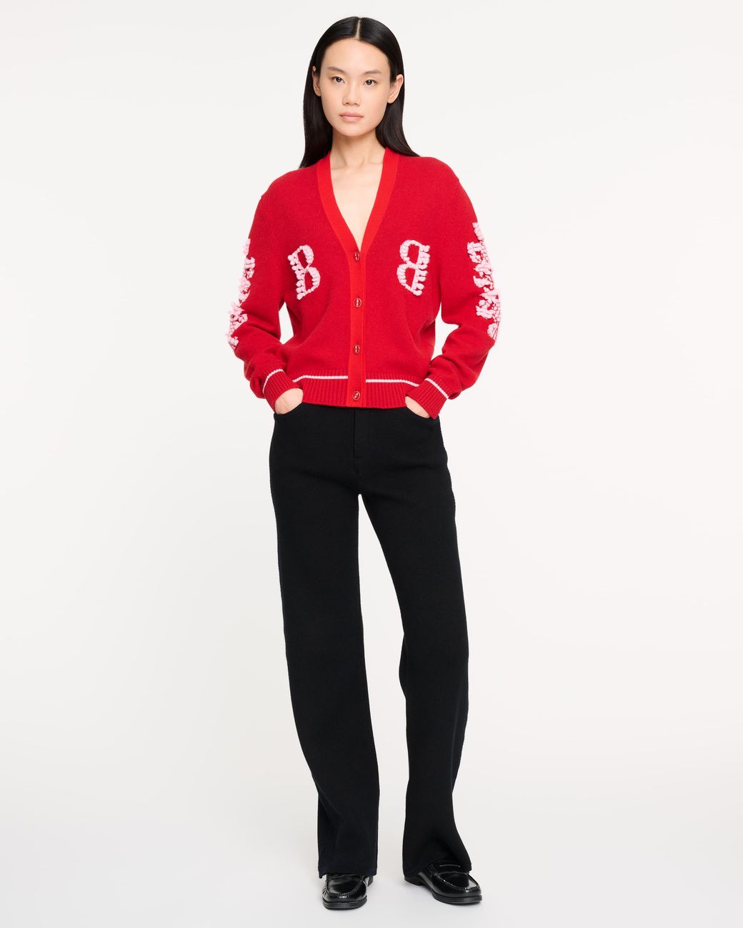 Barrie Red Cashmere B Logo V-Neck Cardigan