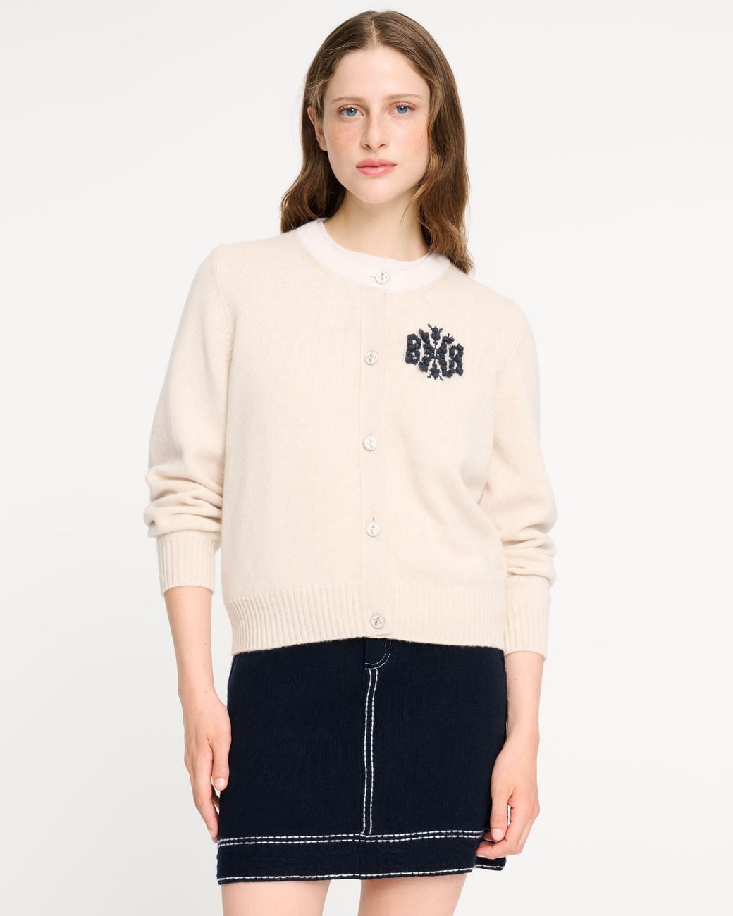 Barrie Natural Marled Cashmere Cardigan With B Logo
