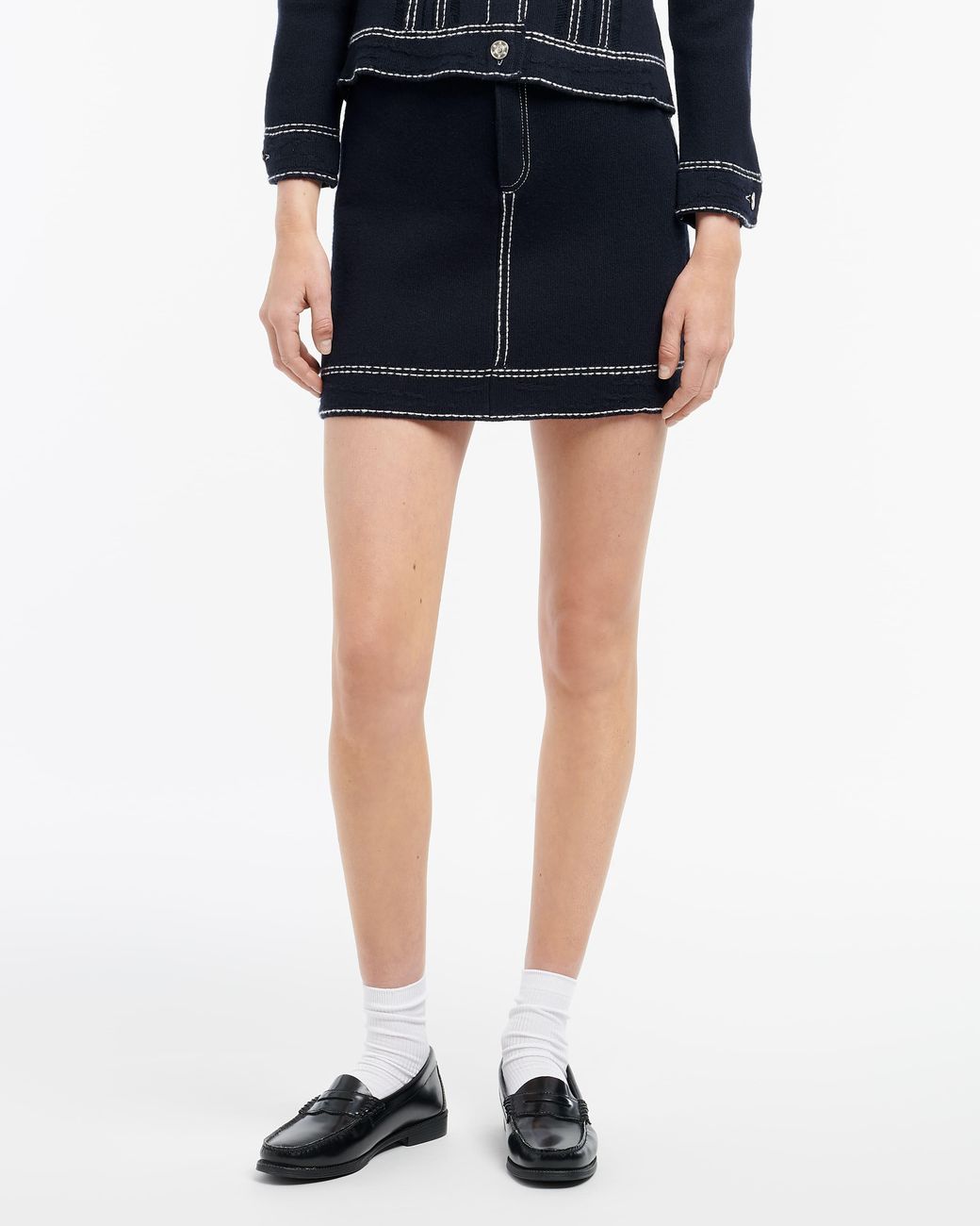 Barrie Blue Denim Cashmere And Cotton Skirt
