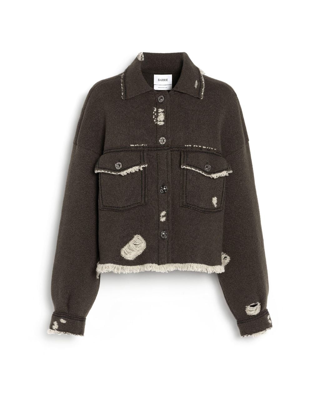 Barrie Black Denim Fringed Cashmere And Cotton Jacket
