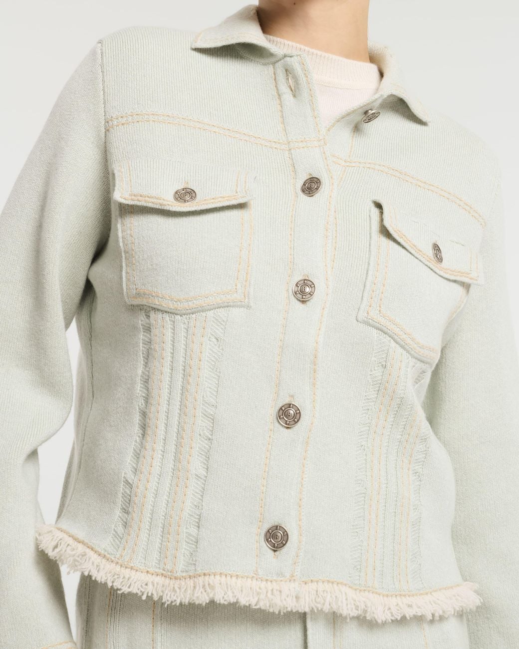 Barrie White Denim Jacket With Pleated Back In Cashmere And Cotton