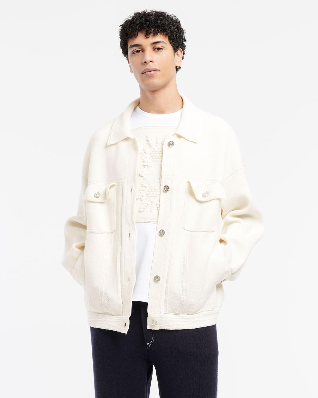 Barrie White Denim Oversized Cashmere And Cotton Jacket for men