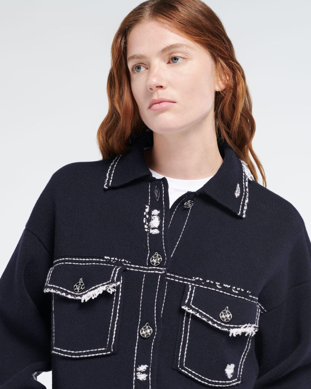 Barrie Blue Denim Fringed Cashmere And Cotton Jacket