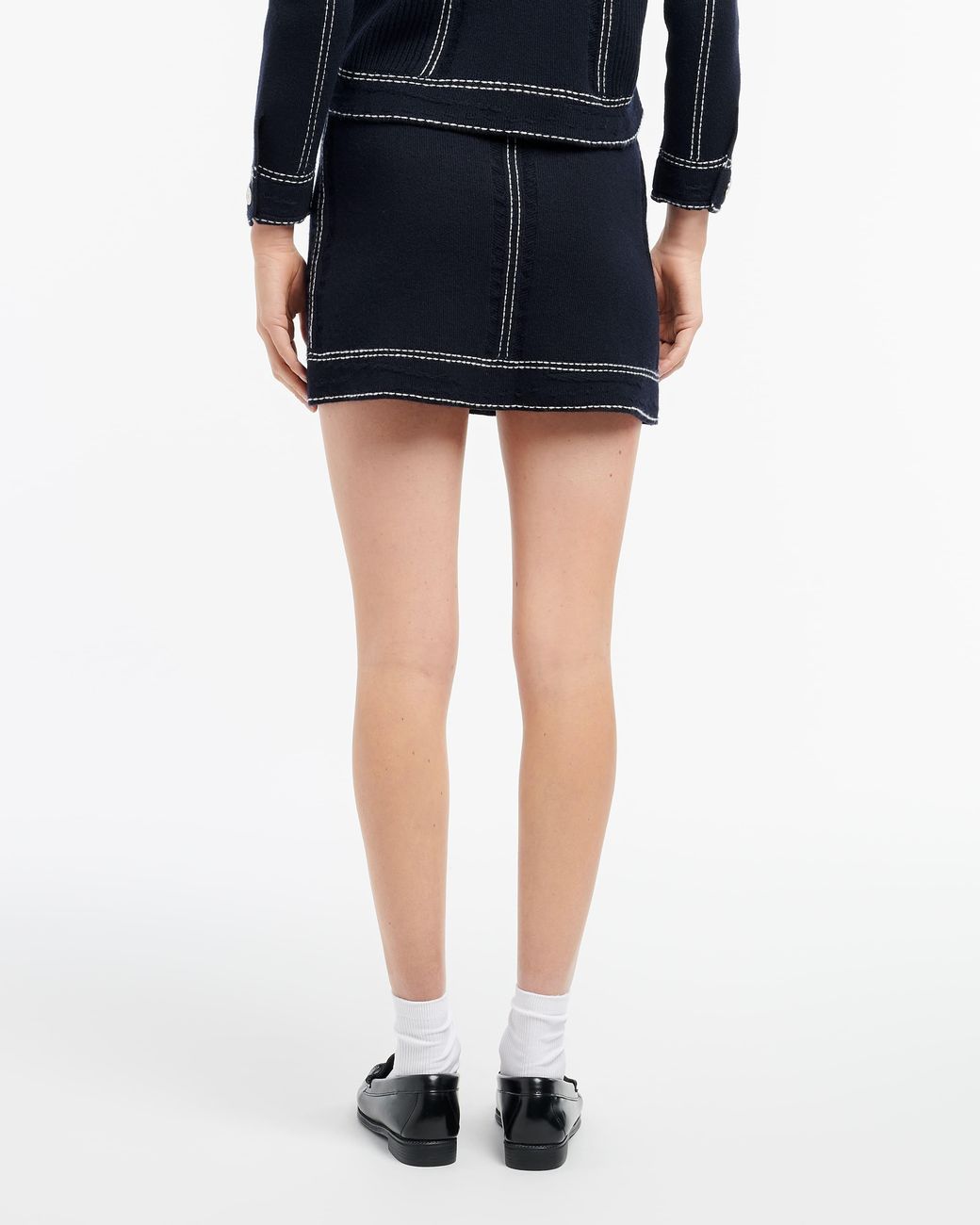 Barrie Blue Denim Cashmere And Cotton Skirt