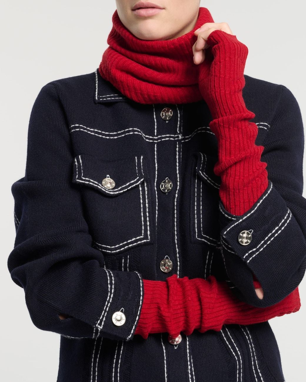 Barrie Red Long Cashmere Fingerless Gloves