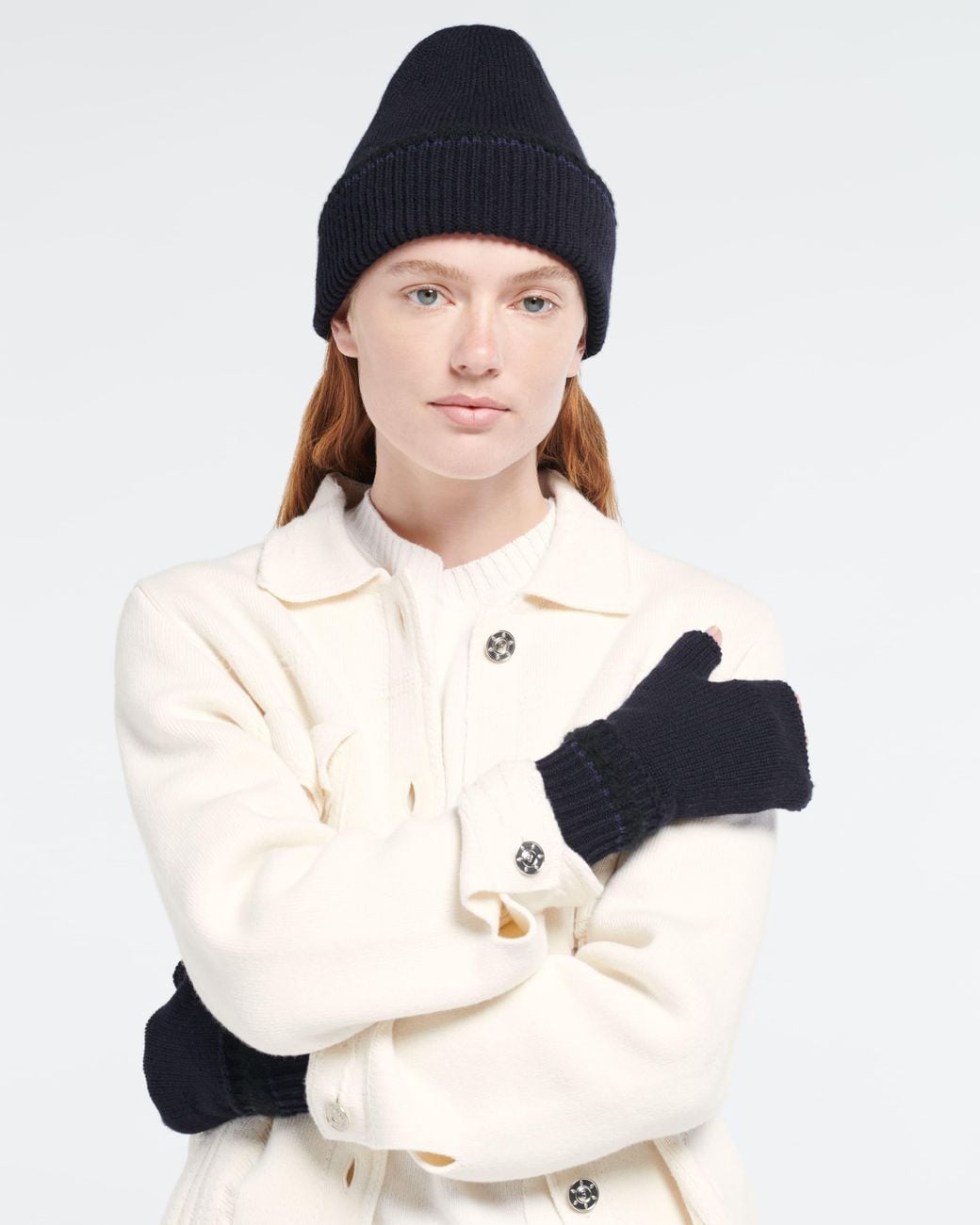 Barrie Blue Shearling-Effect Cashmere Fingerless Gloves