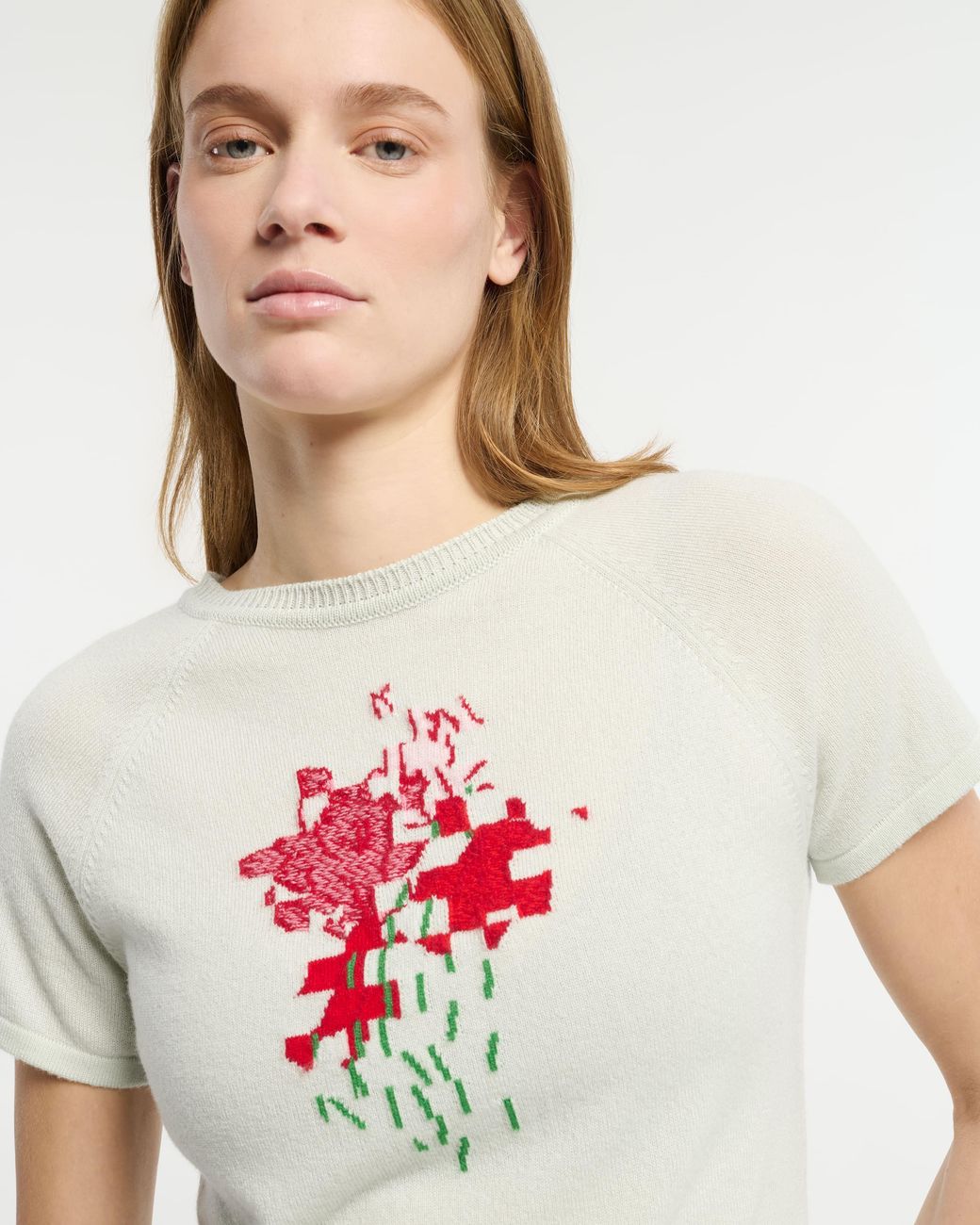 Barrie White Cashmere Top With Floral Motif