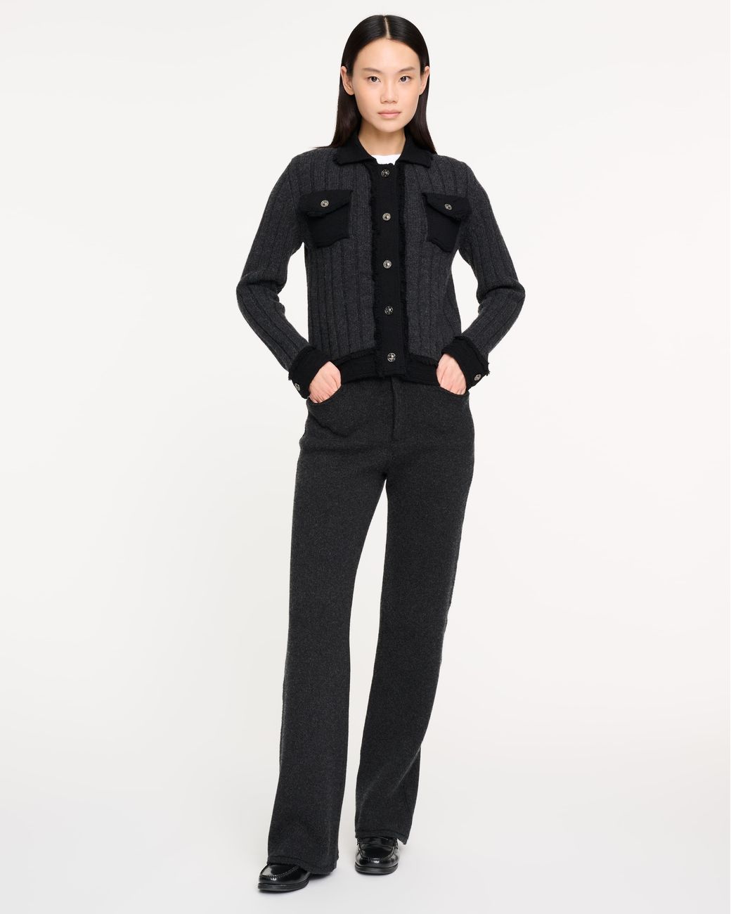 Barrie Black Denim Jacket In Ribbed Knit