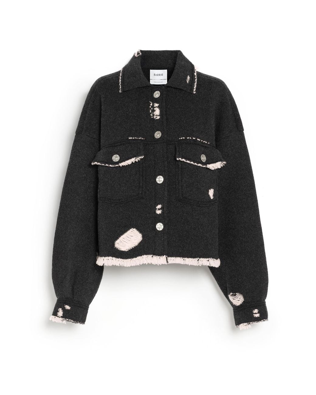 Barrie Black Denim Fringed Cashmere And Cotton Jacket