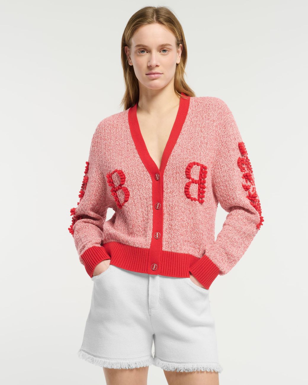 Barrie Pink Cashmere Lace Cardigan With B Logo
