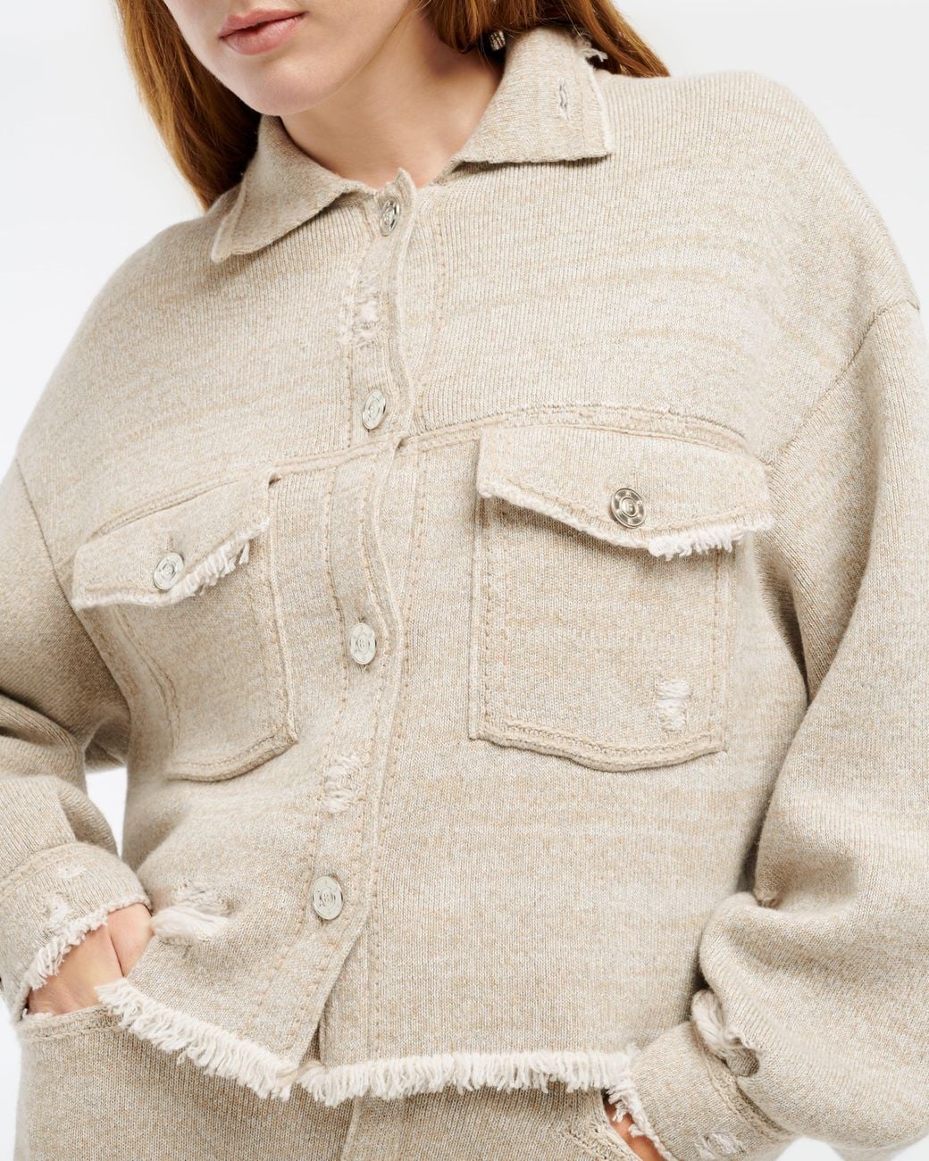 Barrie Natural Denim Fringed Cashmere And Cotton Jacket