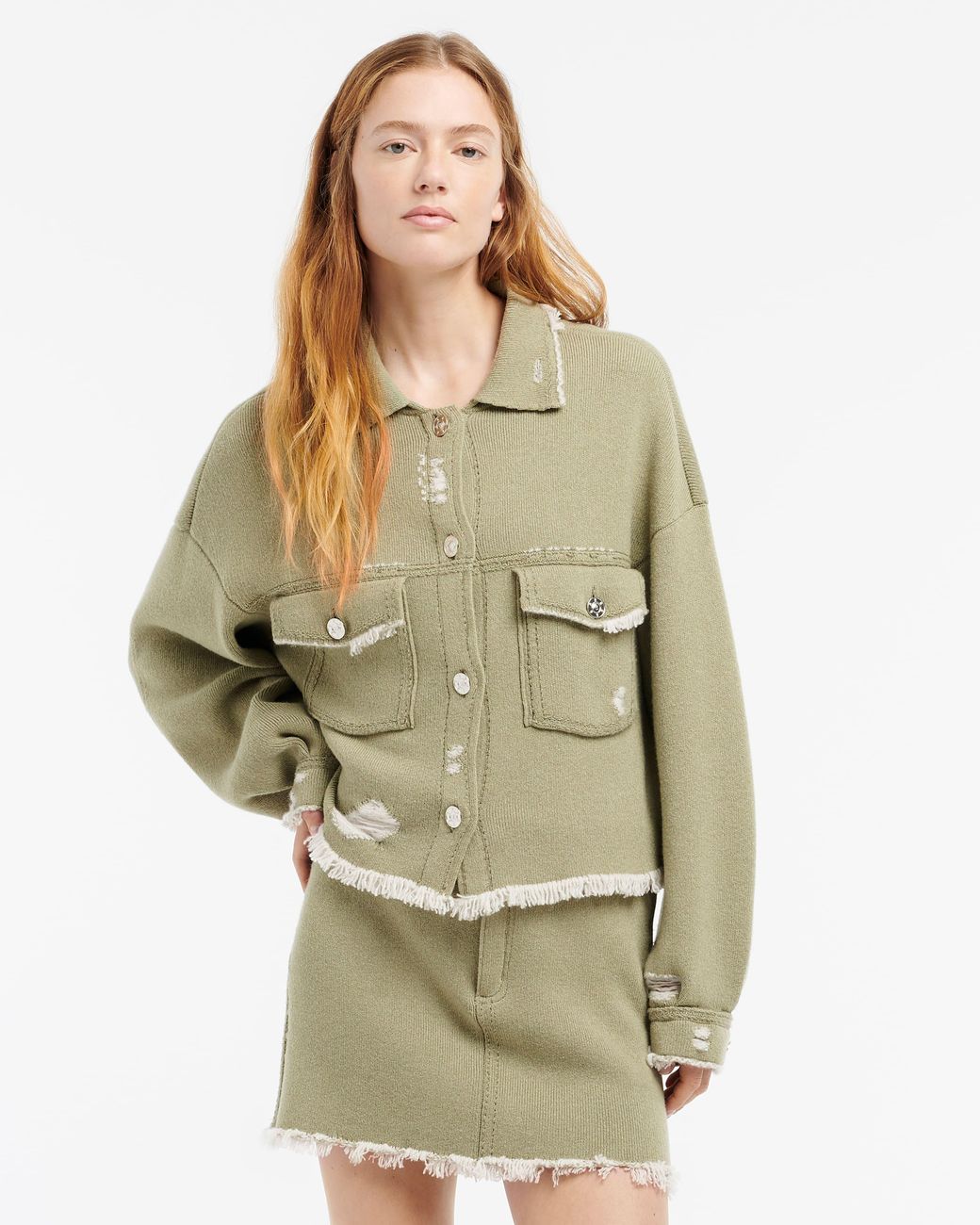 Barrie Green Denim Fringed Cashmere And Cotton Jacket