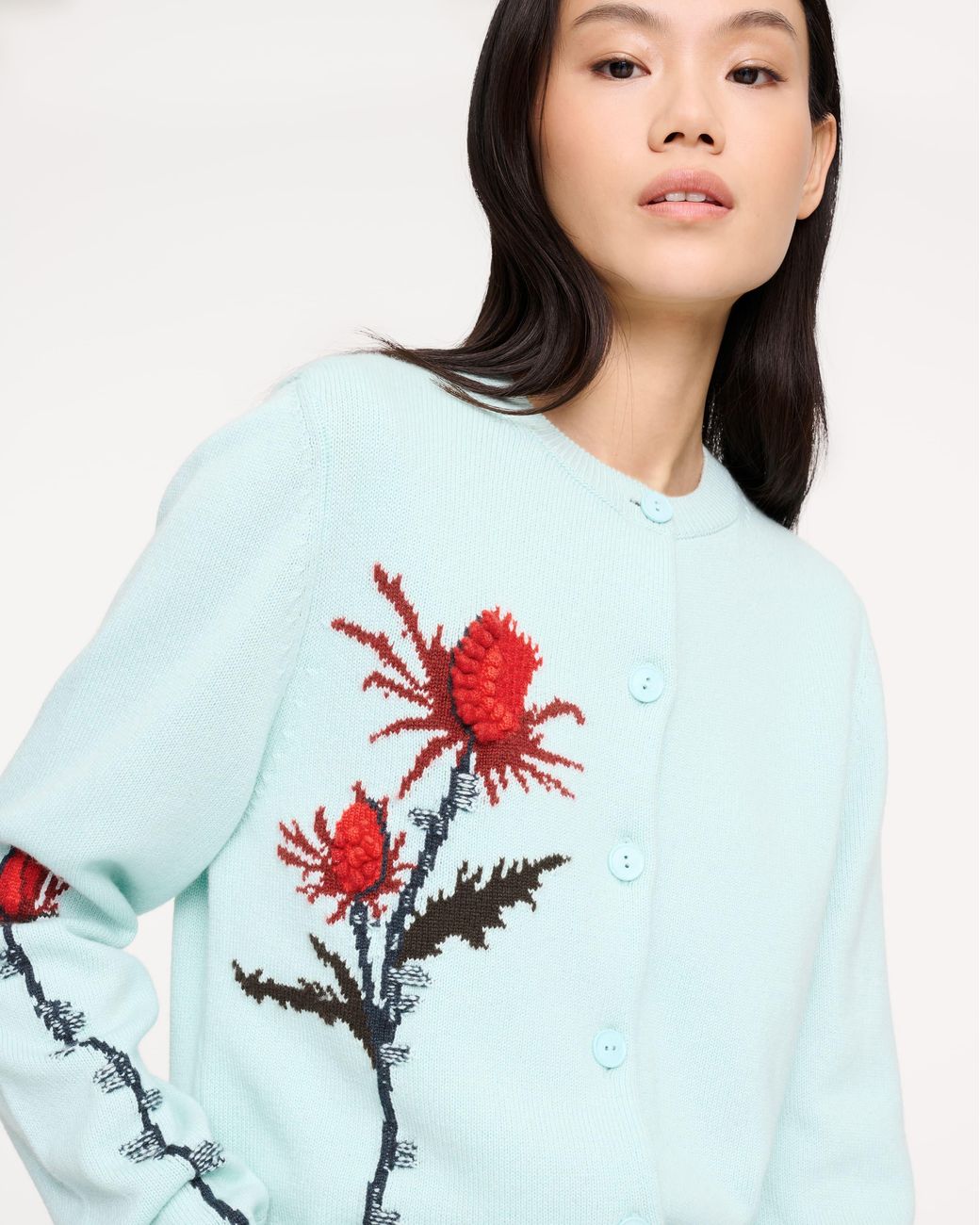 Barrie Blue Thistle Motif Cashmere Cardigan