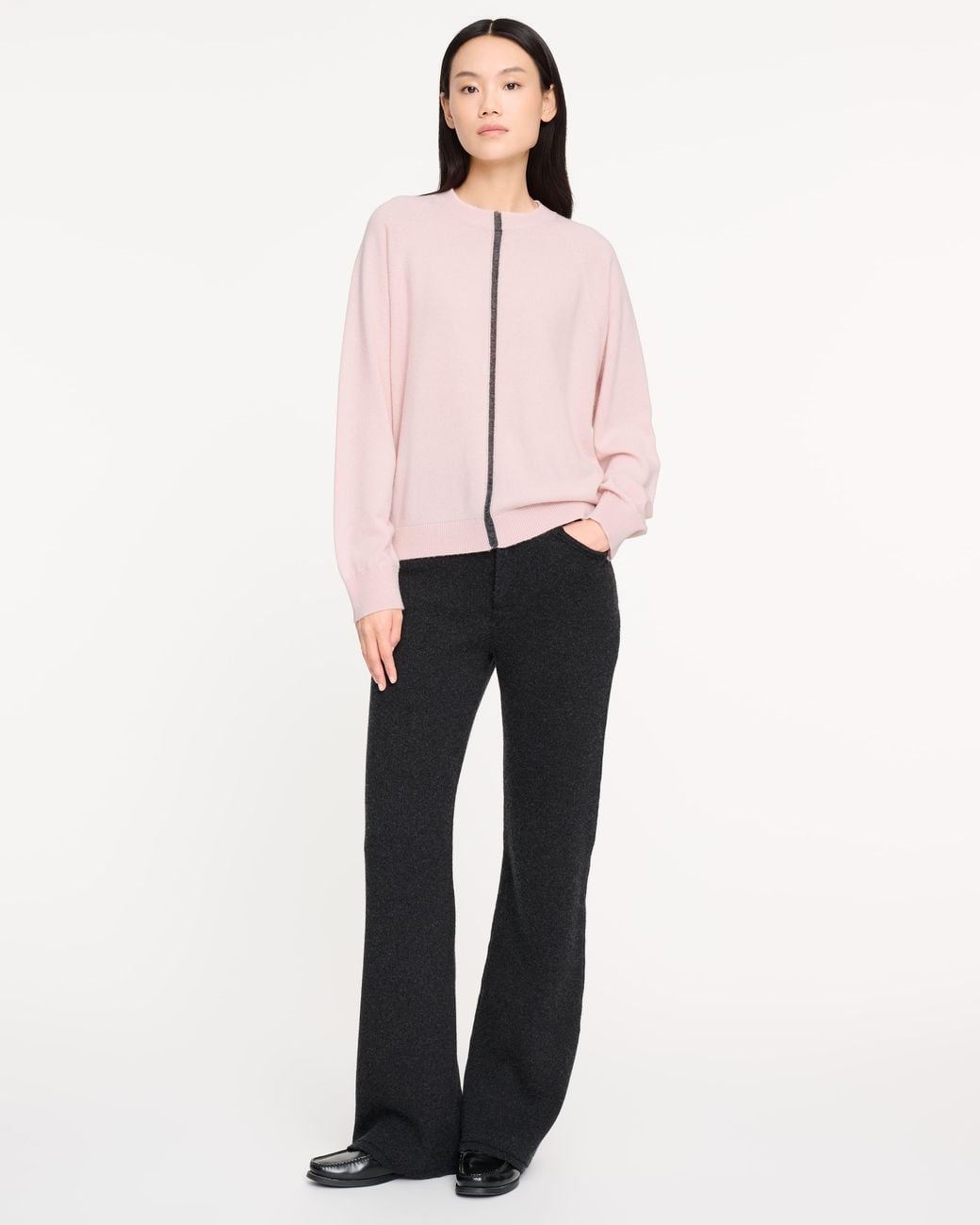 Barrie Pink Cashmere Round-Neck Sweater With Graphic Line