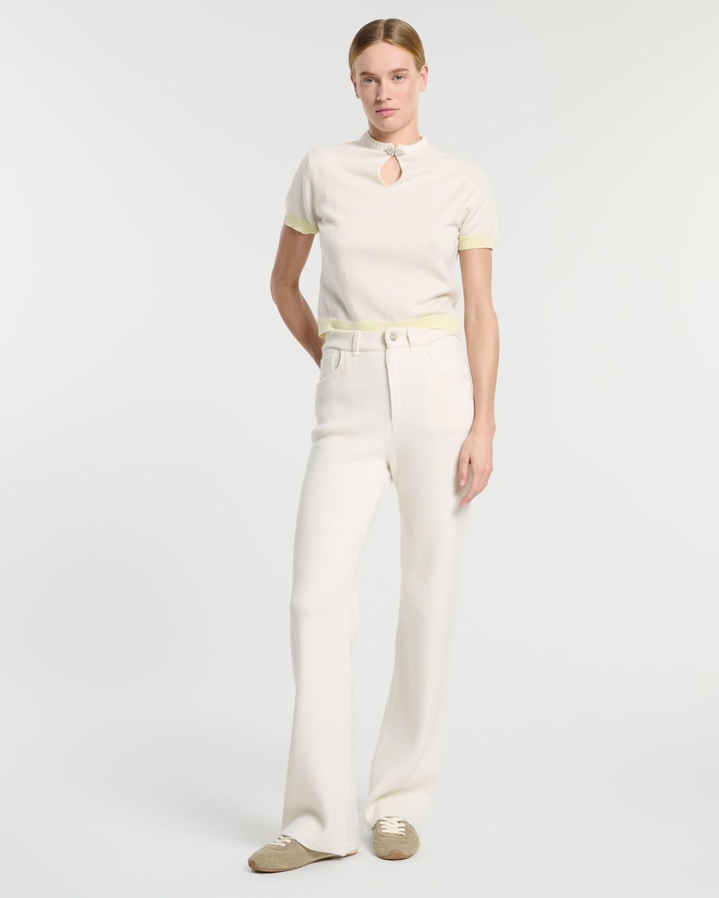 Barrie White Cashmere Top With Jewelled Details