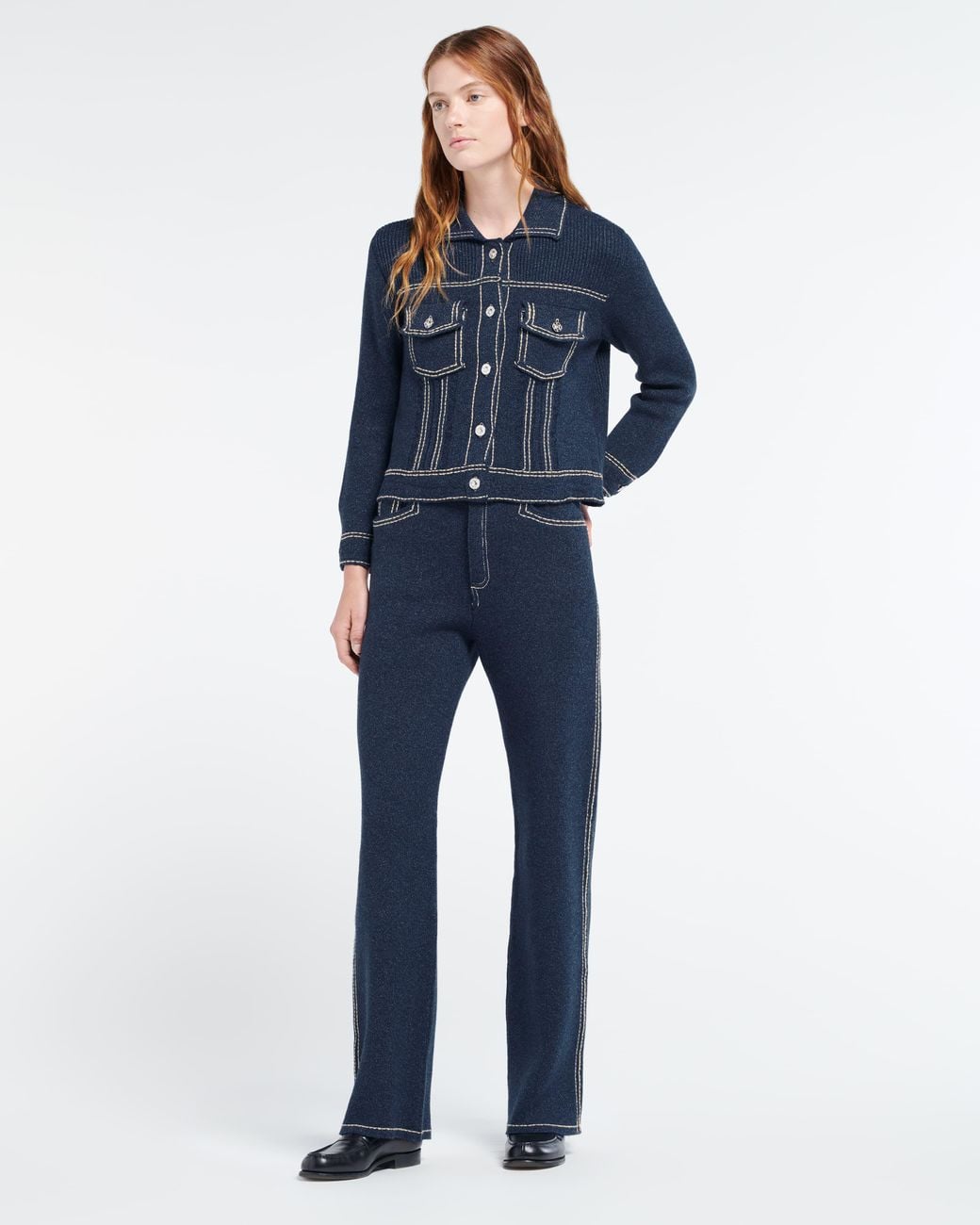 Barrie Blue Denim Fitted Cashmere And Cotton Jacket