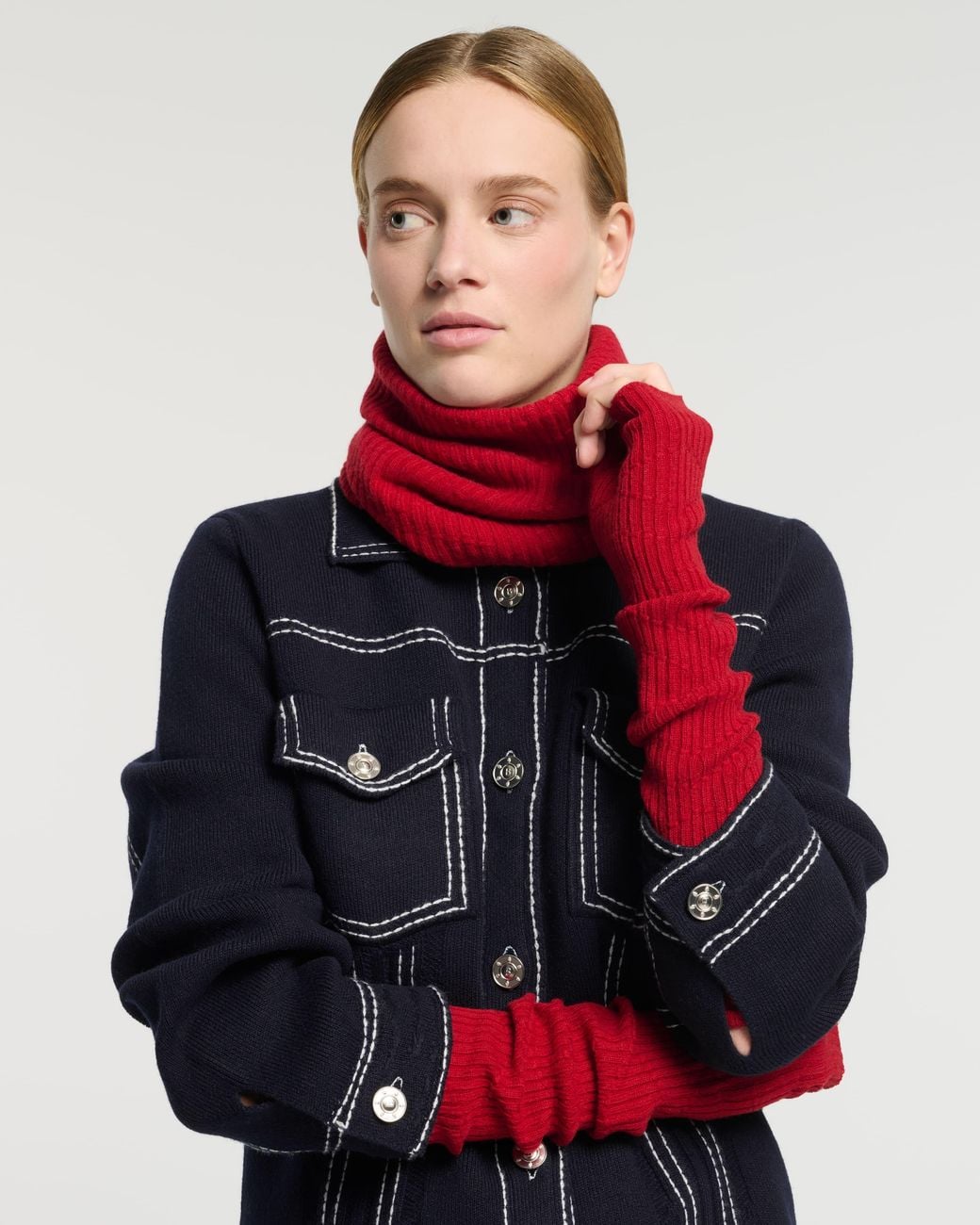 Barrie Red Long Cashmere Fingerless Gloves